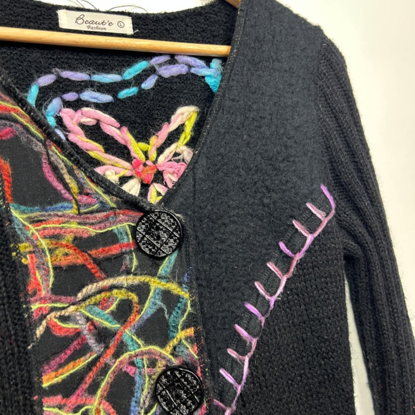 Boho Wool Blend Longline Cardigan or Jumper Dress Size 12 14 Midi Length Embroidered
