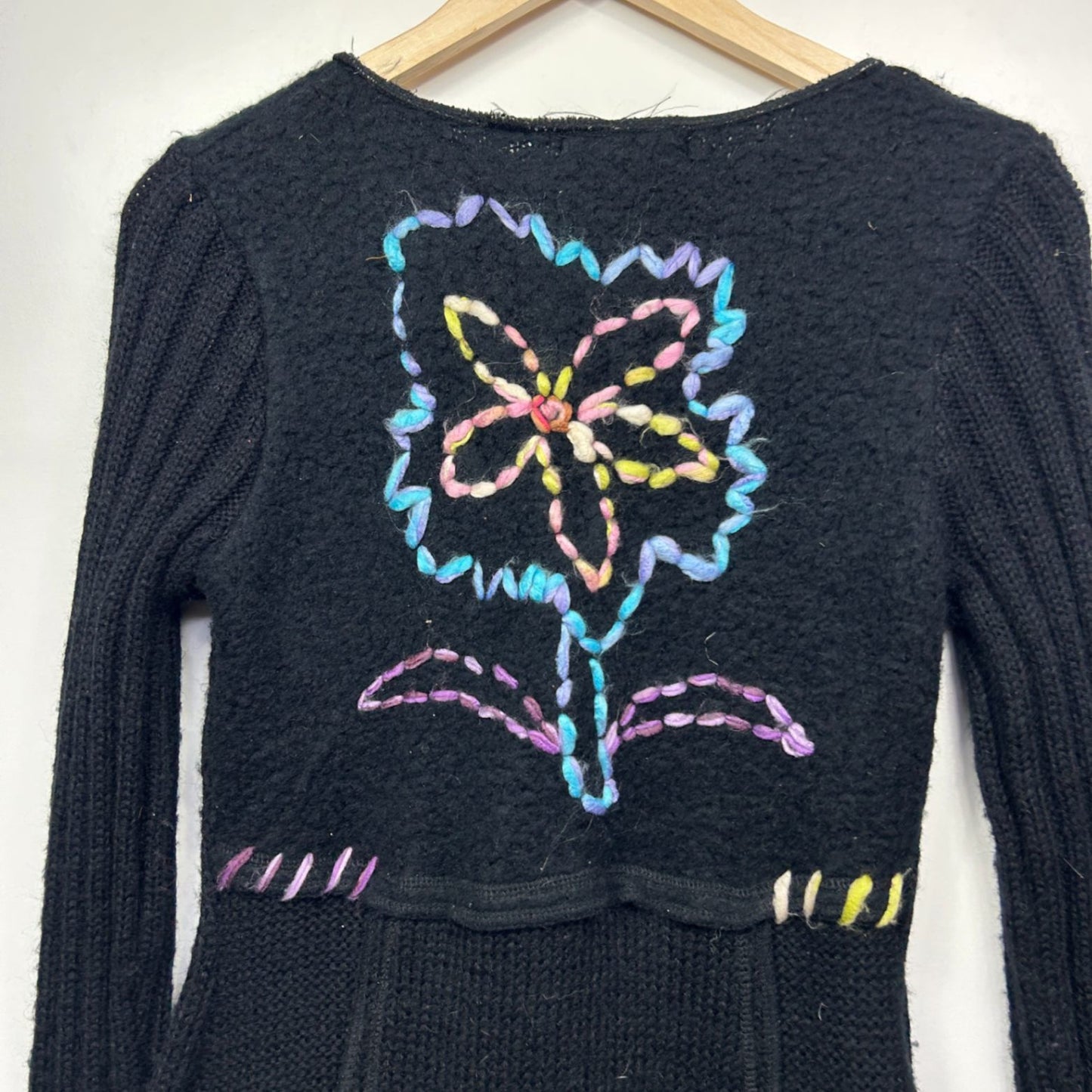 Boho Wool Blend Longline Cardigan or Jumper Dress Size 12 14 Midi Length Embroidered