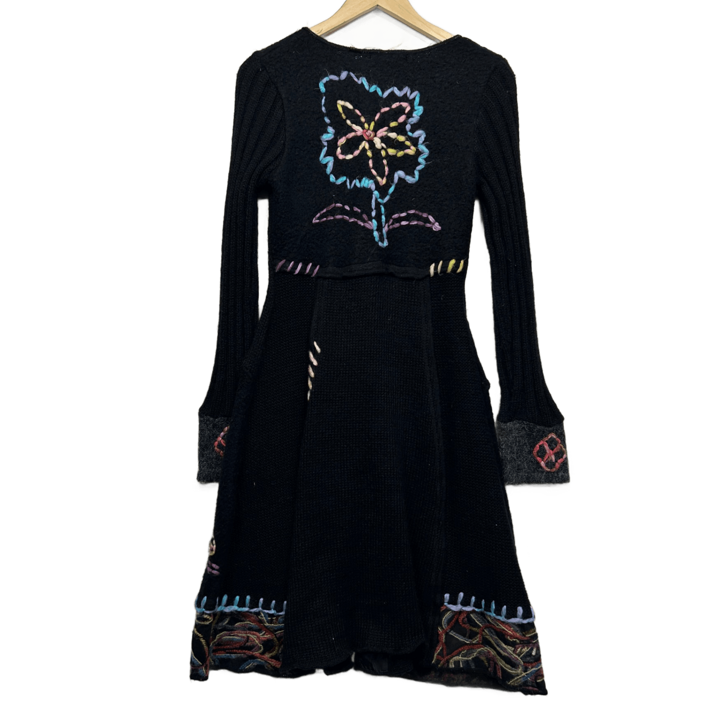 Boho Wool Blend Longline Cardigan or Jumper Dress Size 12 14 Midi Length Embroidered