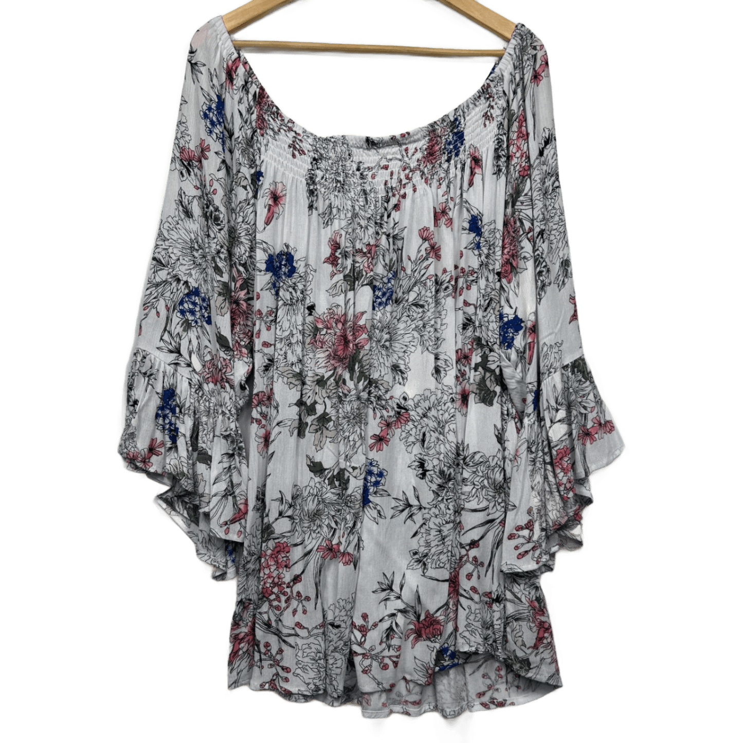 Beme Top Size 24 Plus Multicoloured Floral Bell Sleeve Viscose