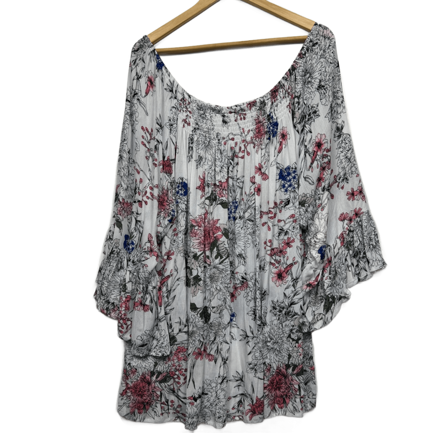 Beme Top Size 24 Plus Multicoloured Floral Bell Sleeve Viscose