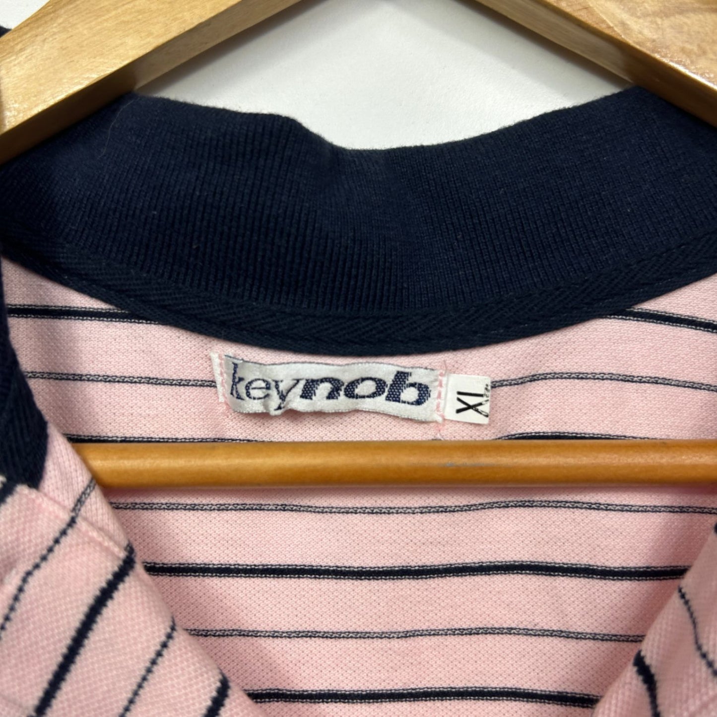 Keynob Polo Shirt Size XL Pink Short Sleeve Striped Cotton