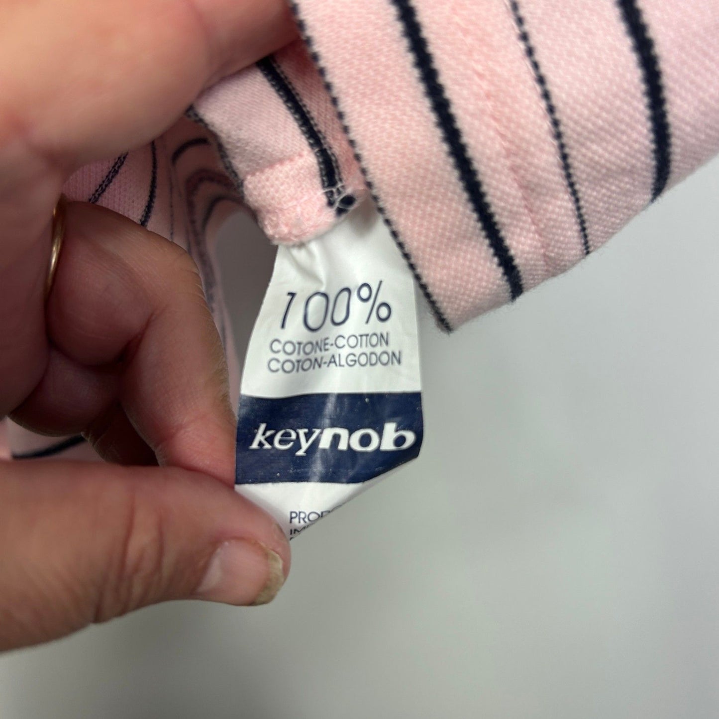 Keynob Polo Shirt Size XL Pink Short Sleeve Striped Cotton