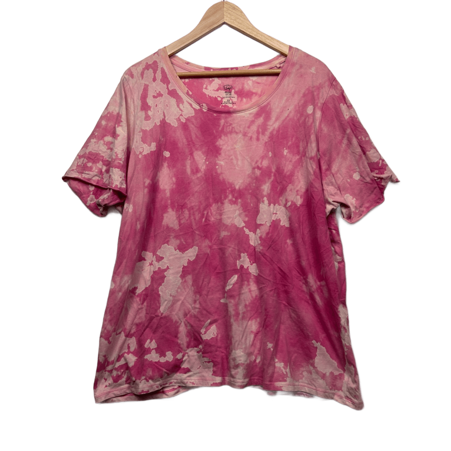 Tie Dye Pink Cotton Short Sleeve Crew Neck Casual T-Shirt Tee Size 22