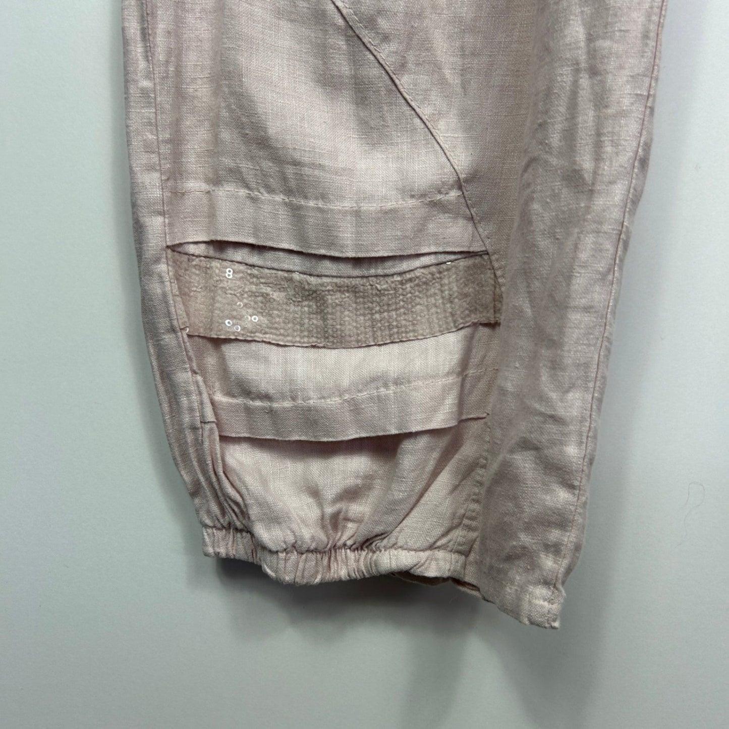 Linen Jogger Harem Pants Size 16 18 Pink Sequins Pockets Made in Italy