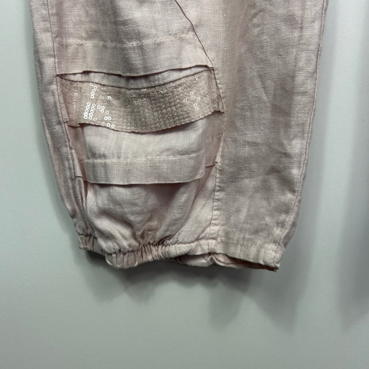 Linen Jogger Harem Pants Size 16 18 Pink Sequins Pockets Made in Italy