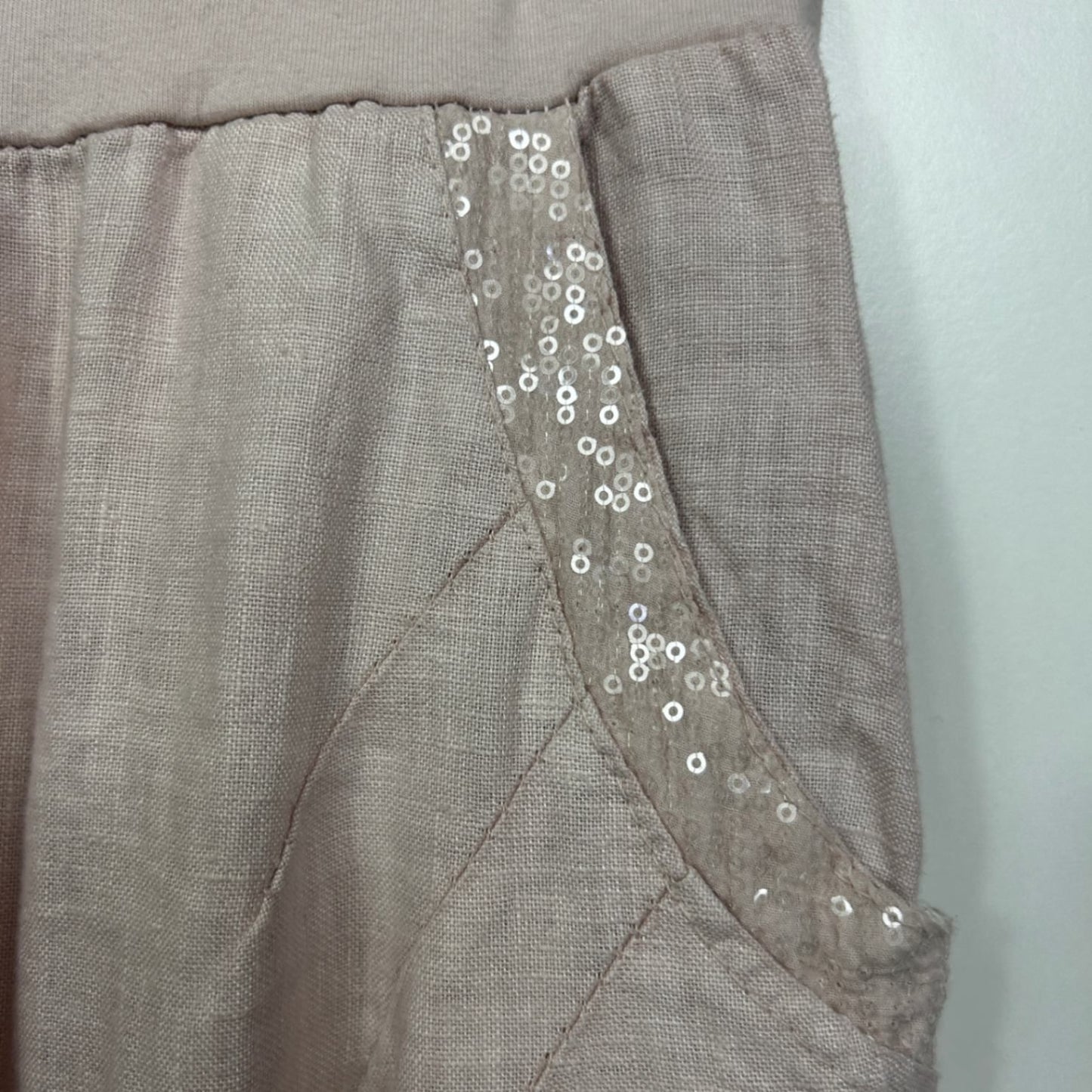 Linen Jogger Harem Pants Size 16 18 Pink Sequins Pockets Made in Italy
