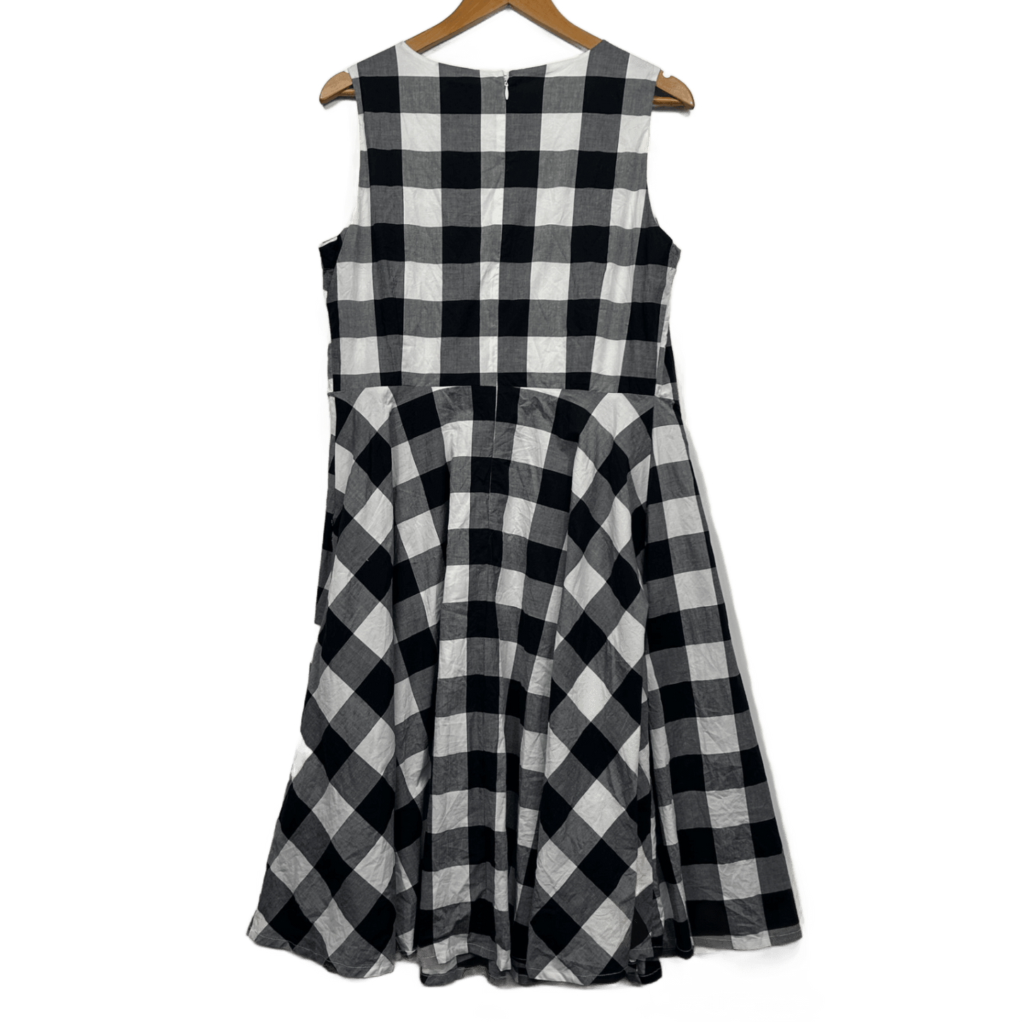 Sara Sleeveless Fit and Flare Dress Size 16 Black White Check Midi Length