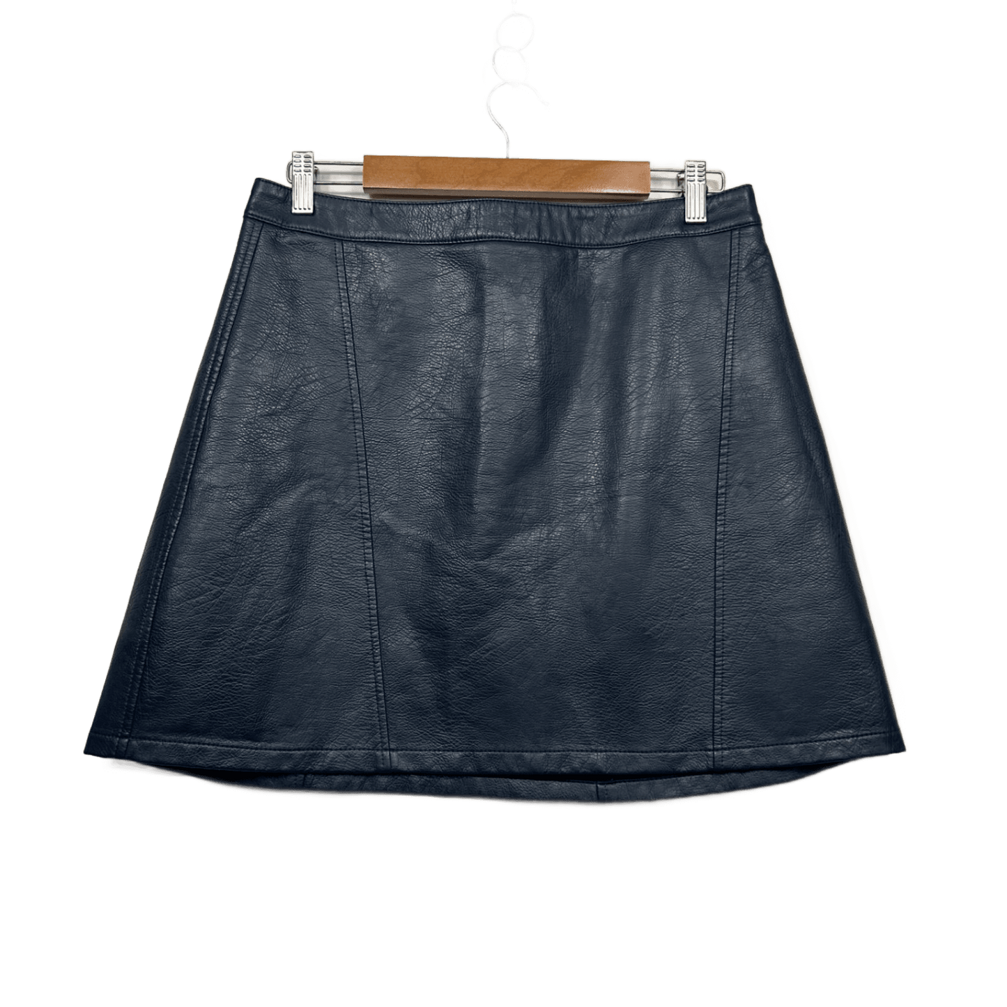 Zara Navy Blue Faux Leather Mini Skirt Size 14 Large Side Zip