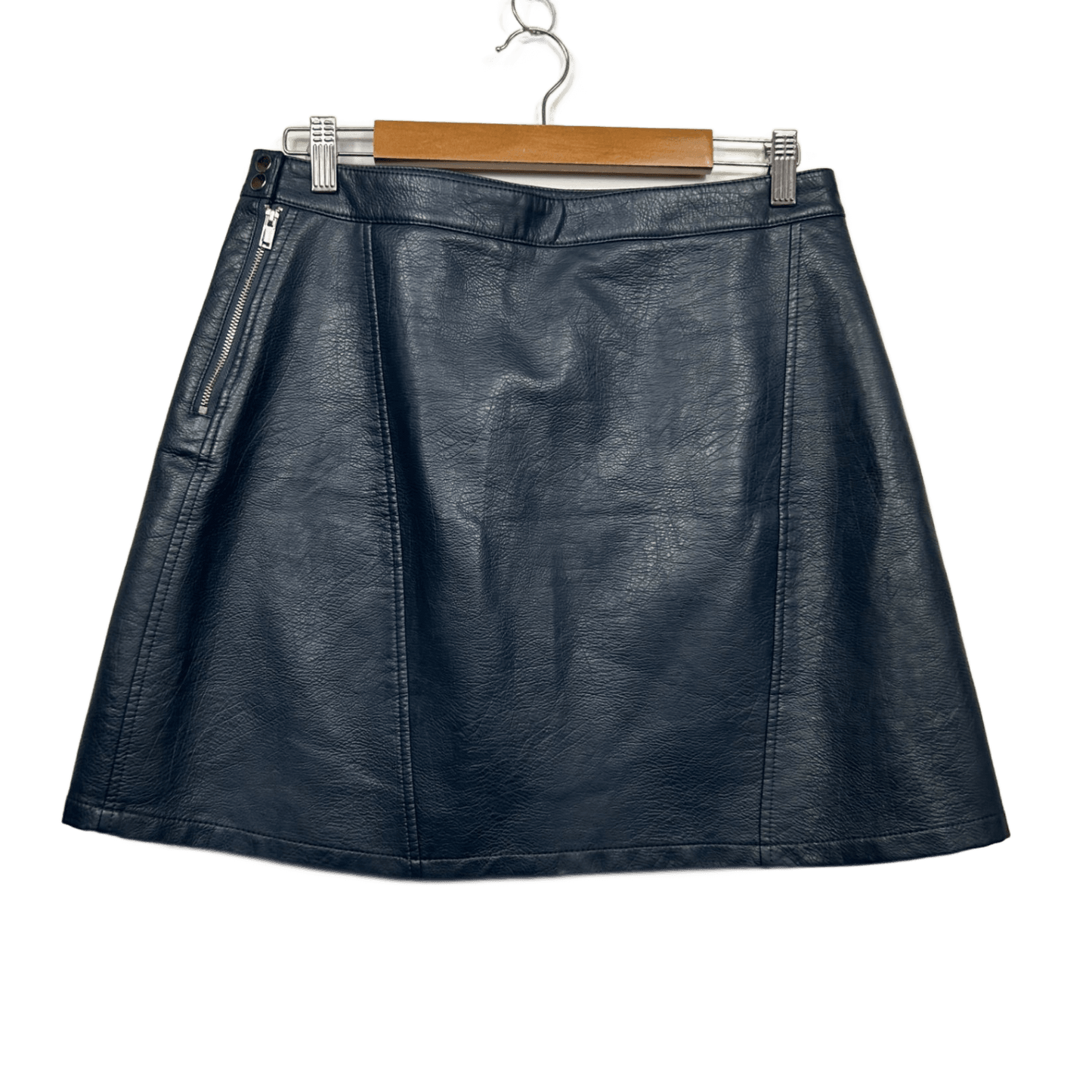 Zara Navy Blue Faux Leather Mini Skirt Size 14 Large Side Zip