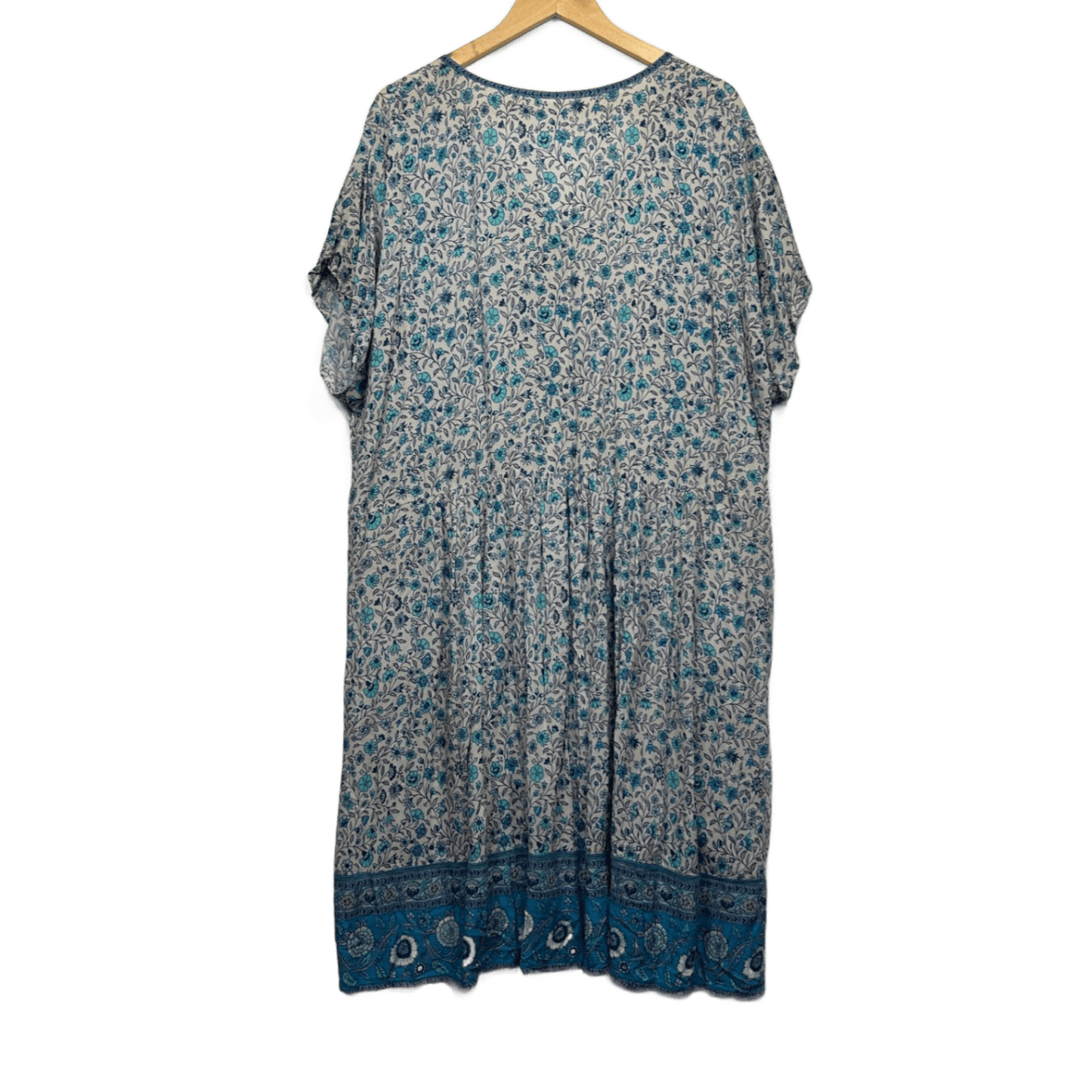Ada & Lou Maxi Boho Dress Size 22 XL Plus Blue Floral Midi Length Rayon Pockets