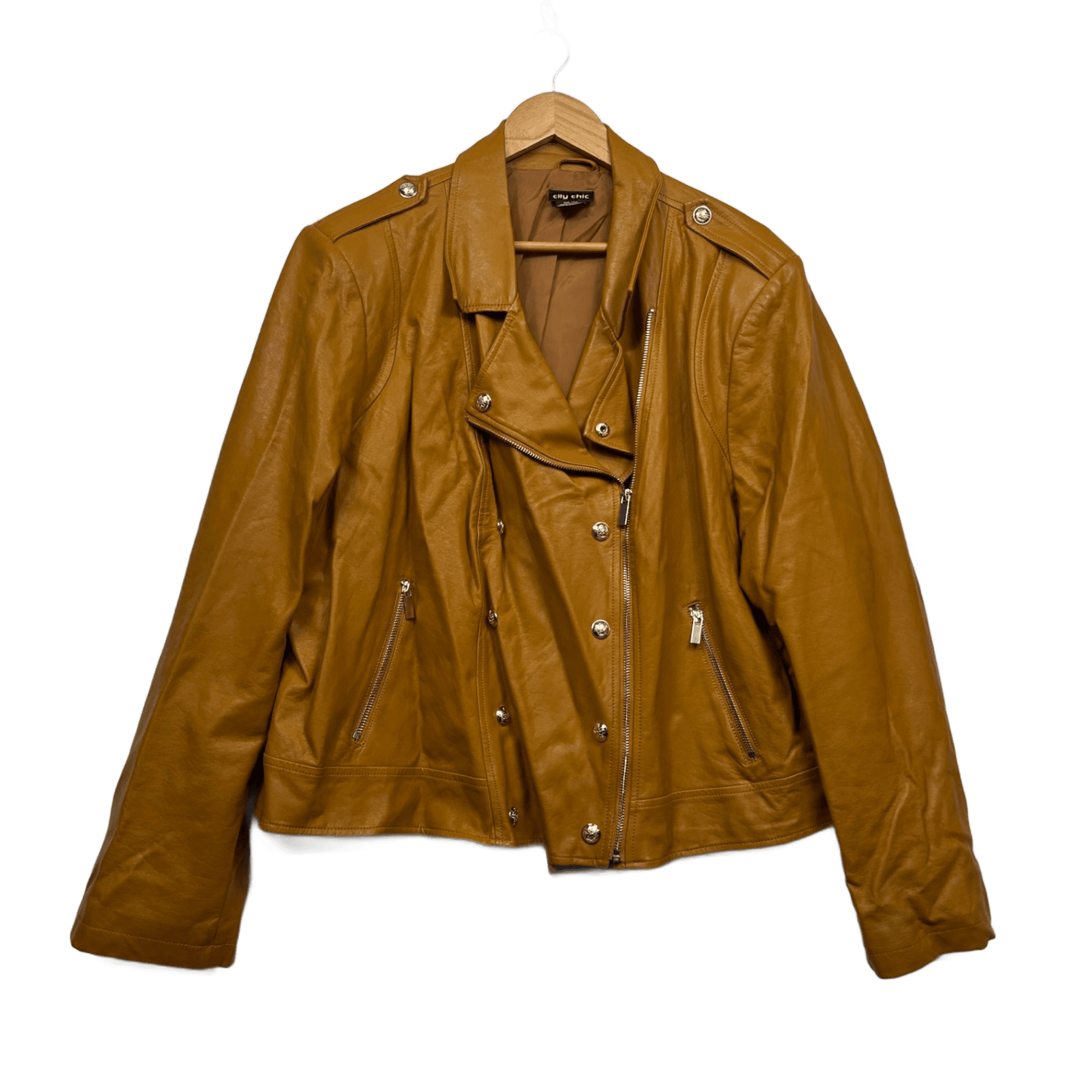 City Chic Biker Jacket Size 24 Plus Faux Leather Long Sleeve