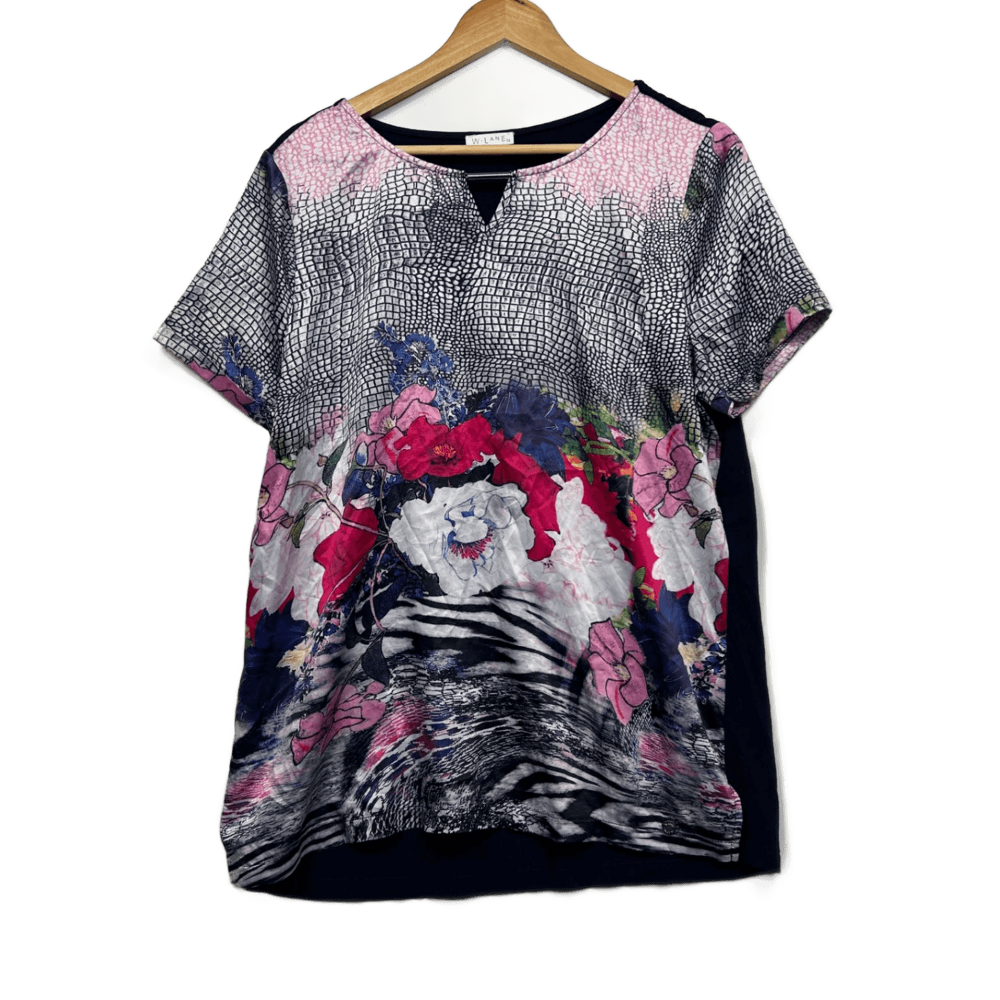 W Lane Short Sleeve Top Size 14 Floral Navy Multicoloured