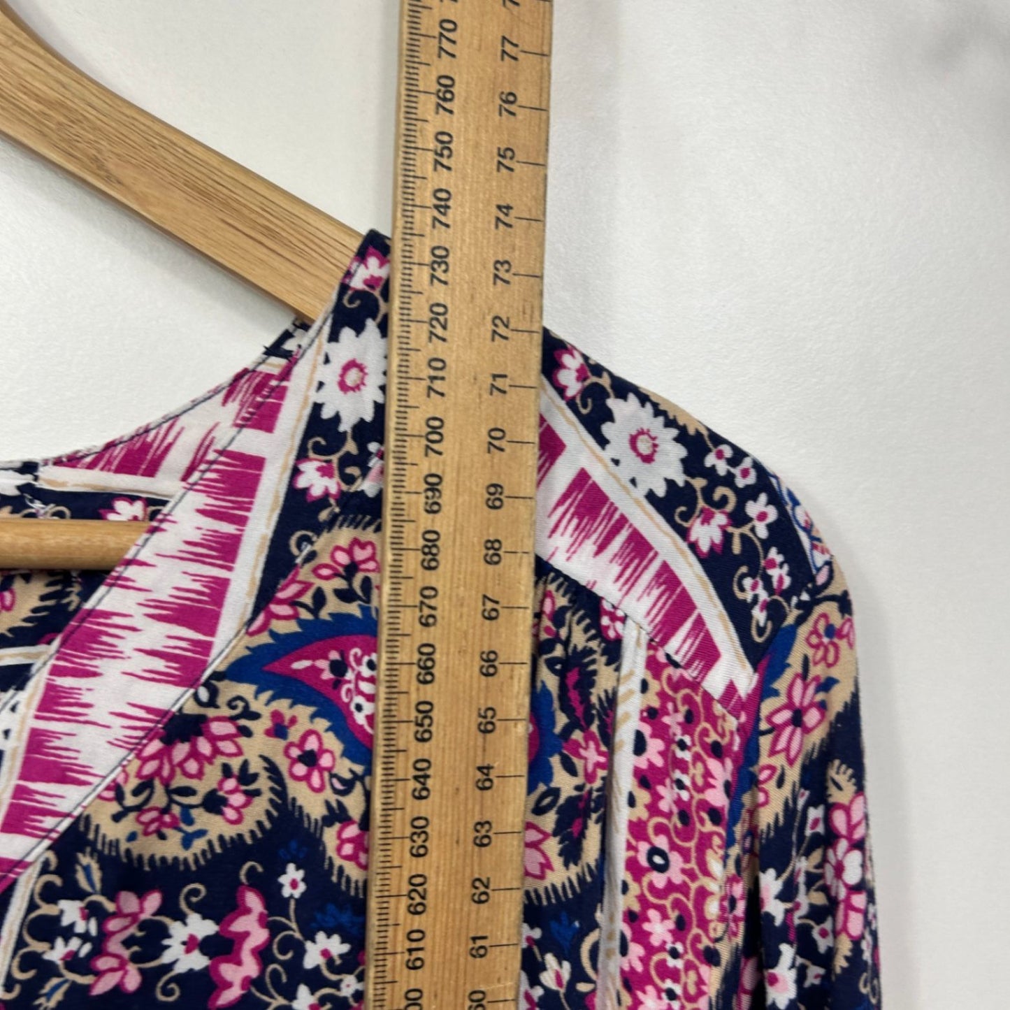 Suzanne Grae Multicoloured Viscose Long Sleeve V-Neck Bohemian Blouse Top Size 16