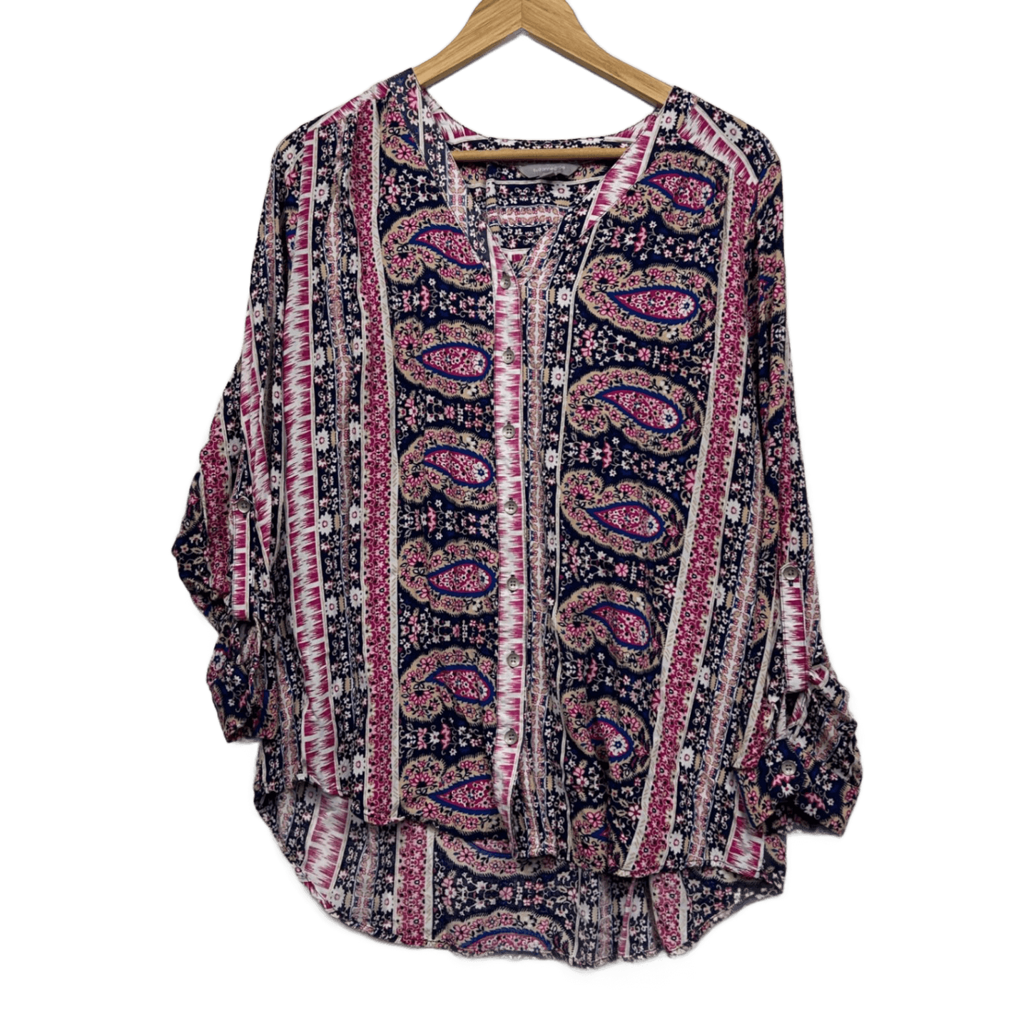 Suzanne Grae Multicoloured Viscose Long Sleeve V-Neck Bohemian Blouse Top Size 16