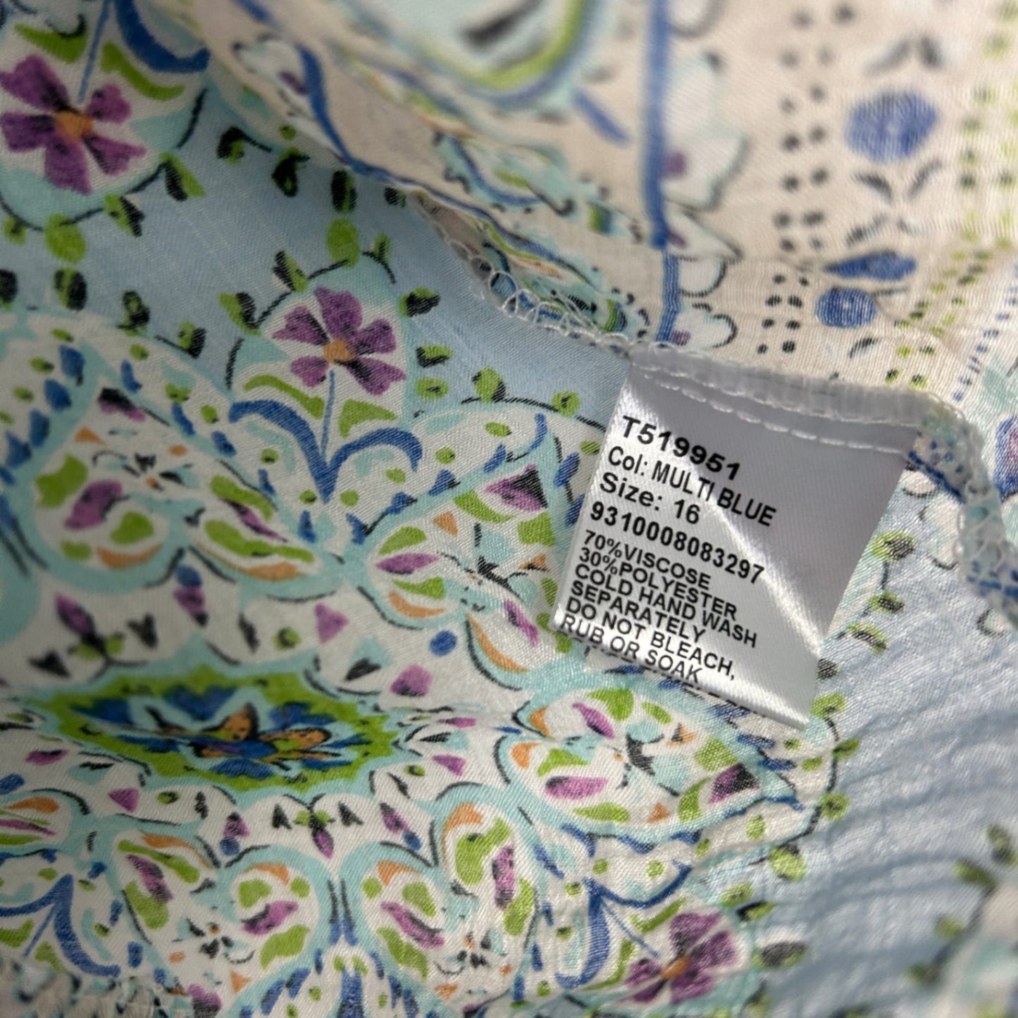 Caroline Morgan Blouse Size 16 Multicoloured Button Up Embellished Lightweight