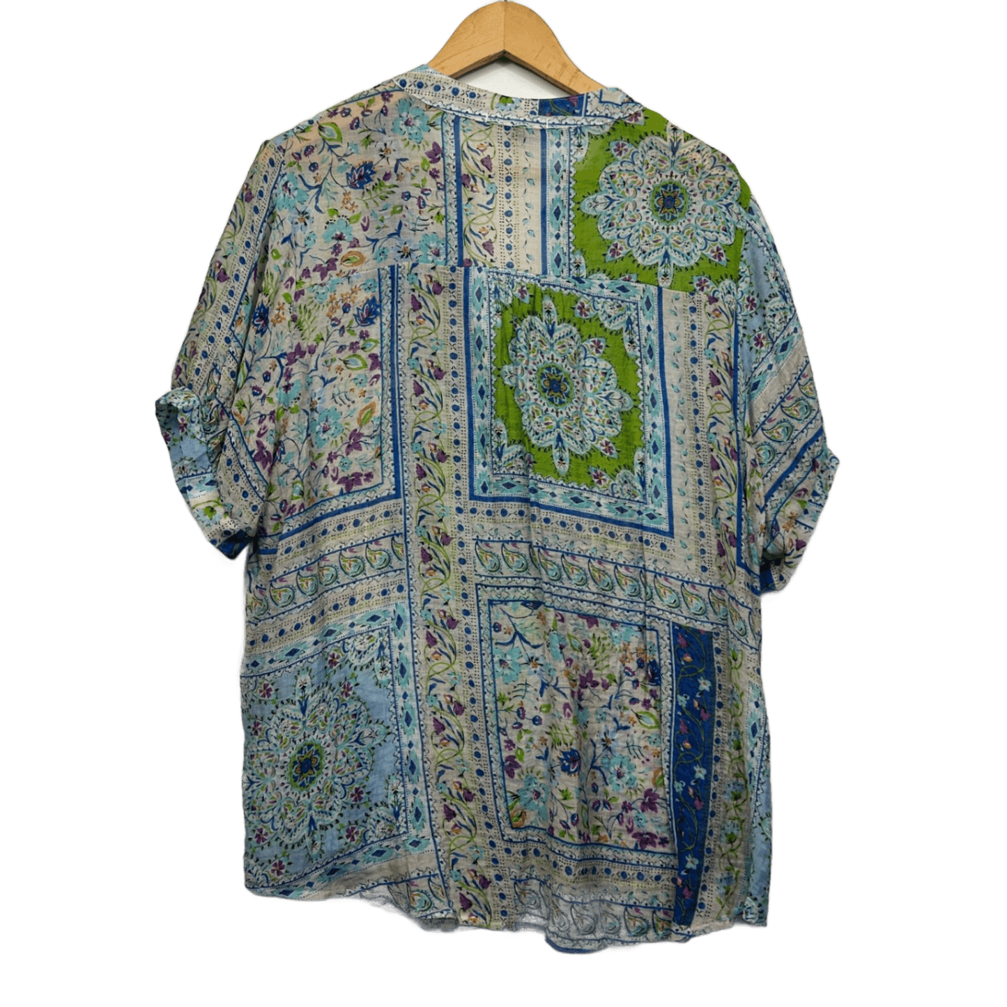 Caroline Morgan Blouse Size 16 Multicoloured Button Up Embellished Lightweight