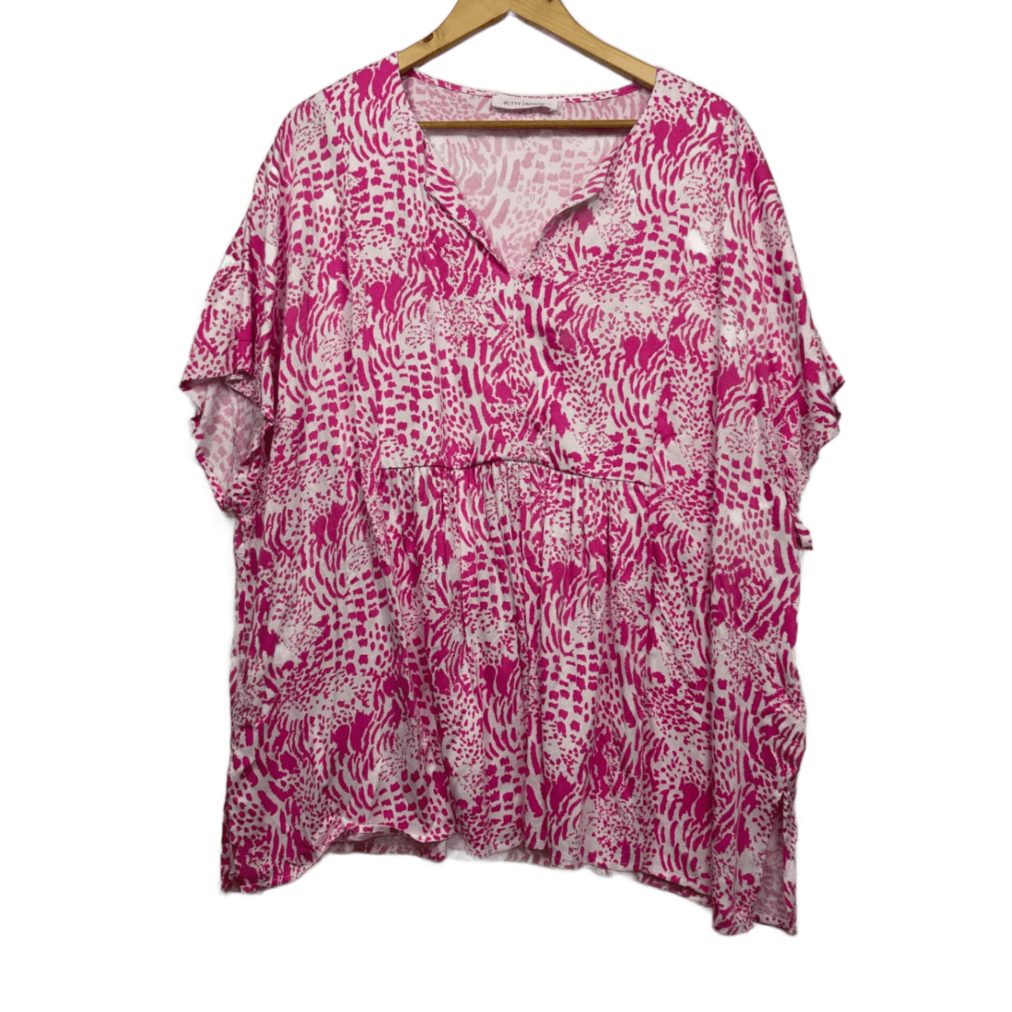 Betty Basics Top Size 22 Plus Pink White Short Sleeve Viscose