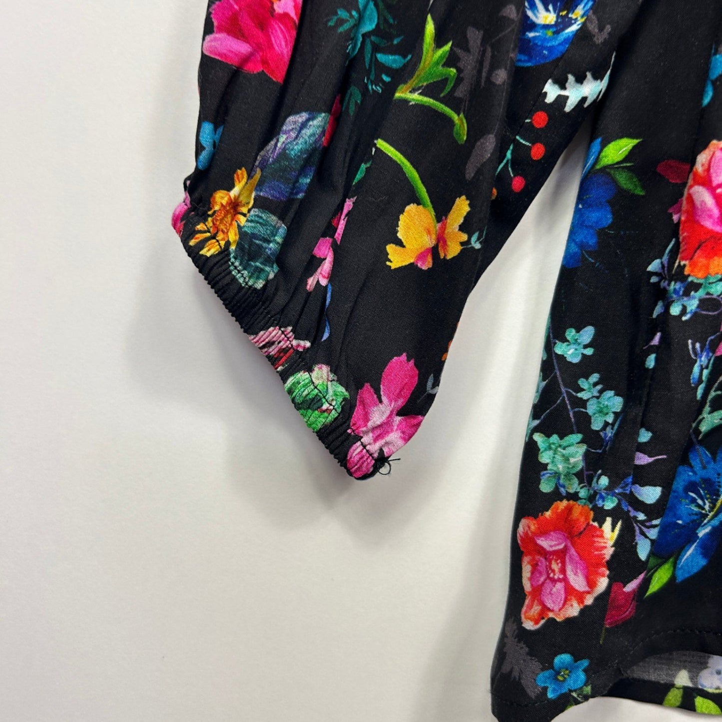 Virtuelle Top Blouse Size 16 Plus Multicoloured Black Floral Long Sleeve Viscose