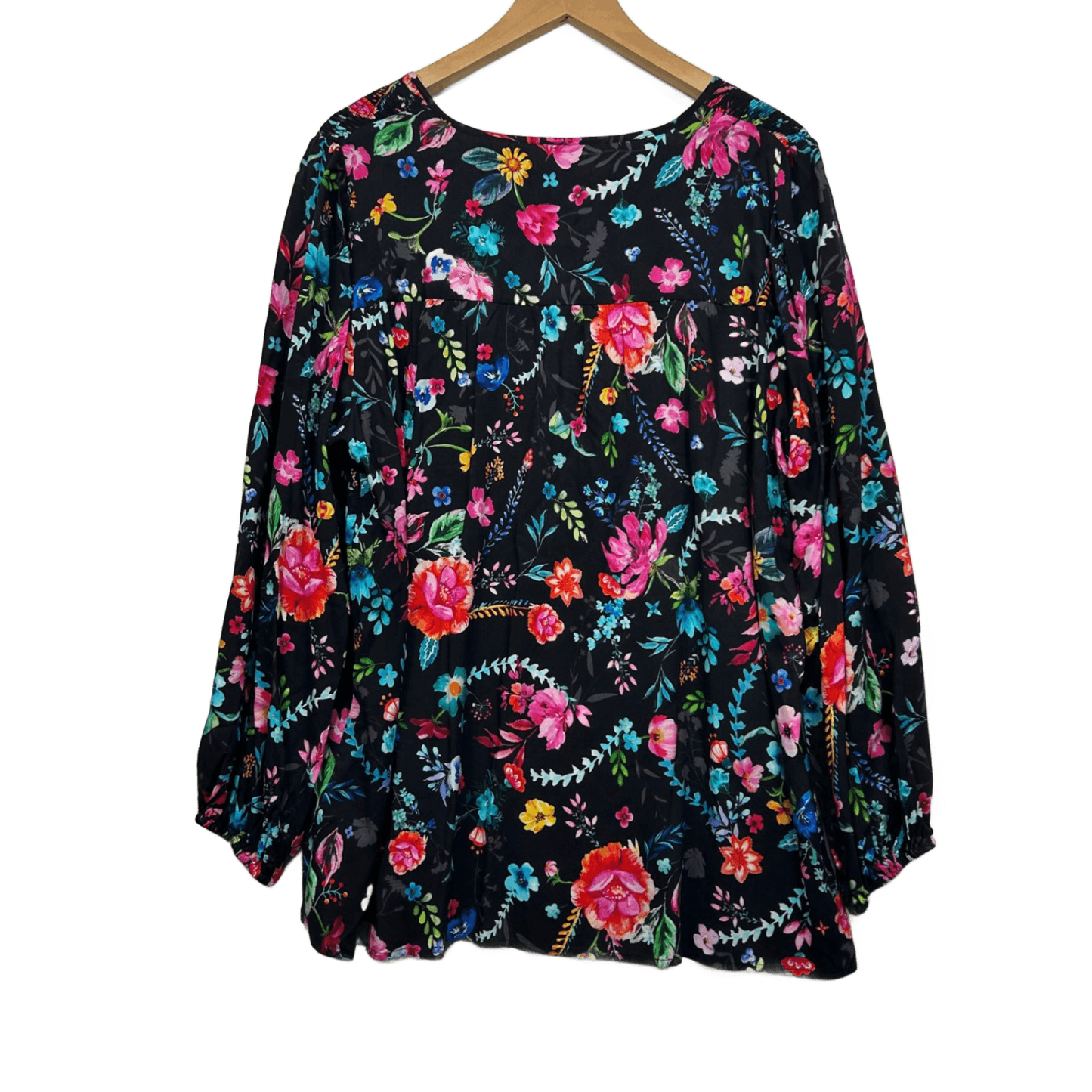 Virtuelle Top Blouse Size 16 Plus Multicoloured Black Floral Long Sleeve Viscose