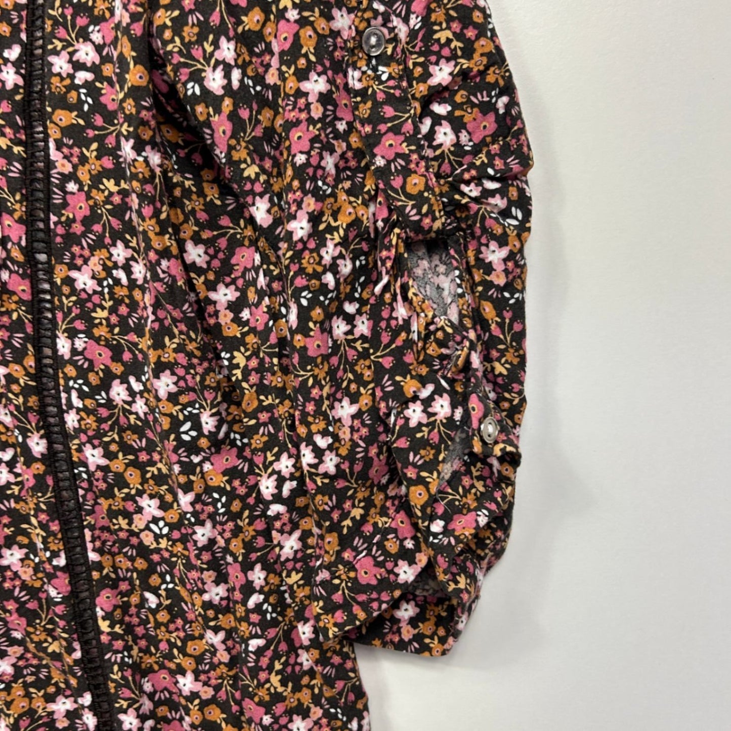 Beme Tunic Tops Size 14 Plus Floral Roll Tab Sleeve Crochet Trim