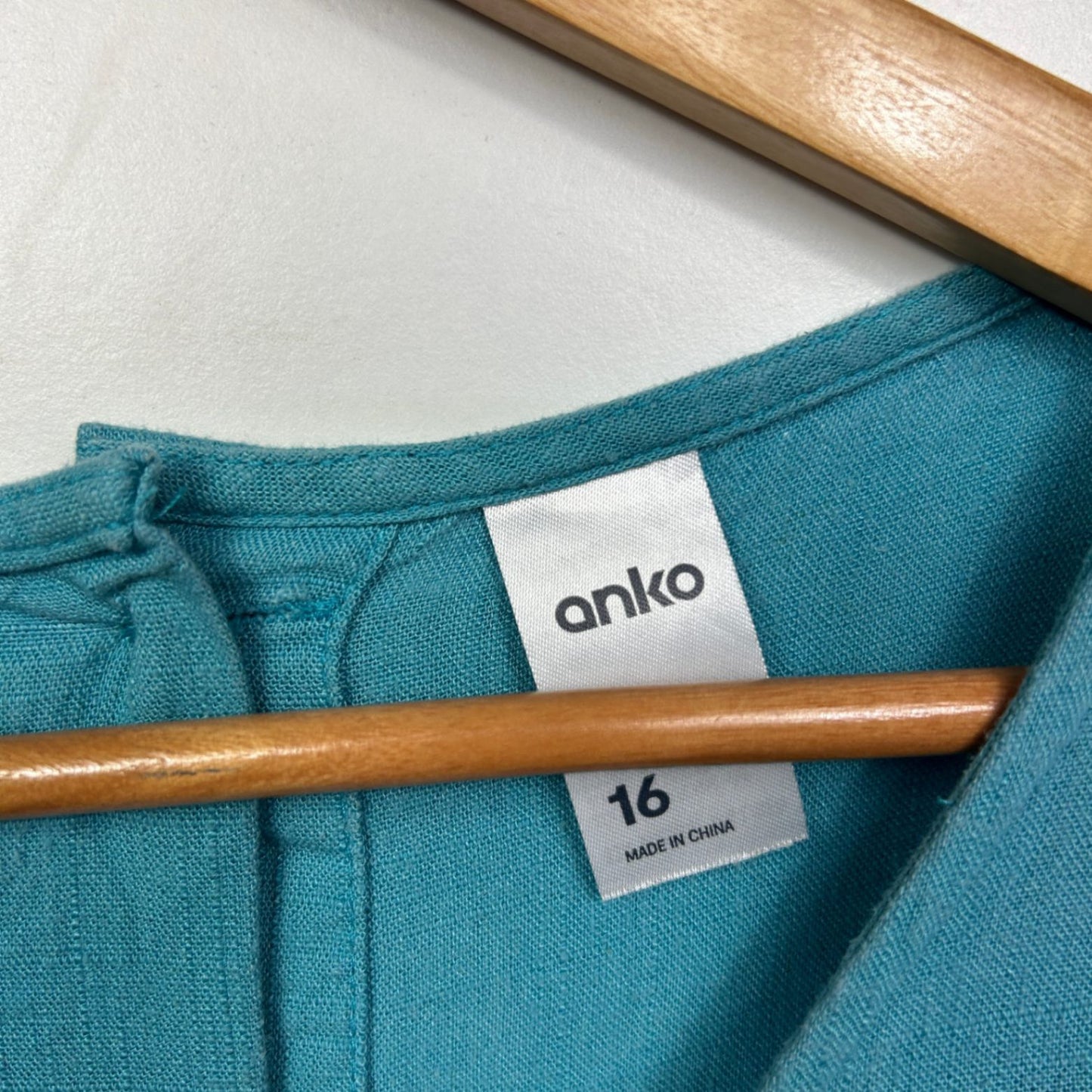 Anko Linen Top Size 16 Teal Short Sleeve Ruffle