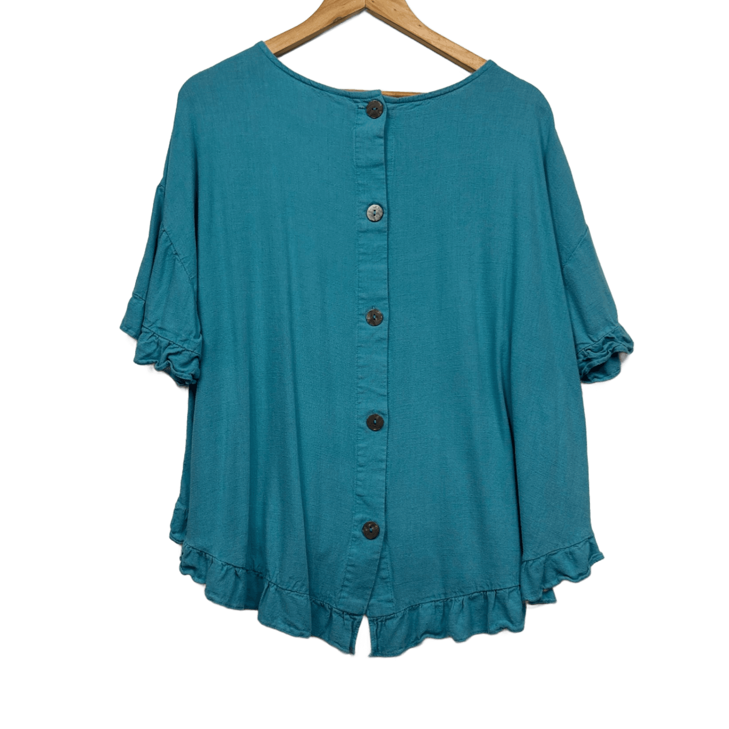 Anko Linen Top Size 16 Teal Short Sleeve Ruffle