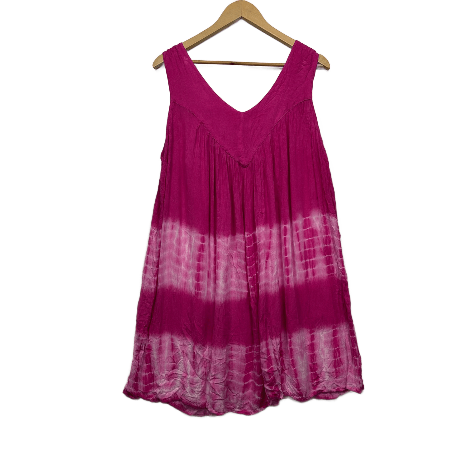 Boho Tunic Top One Size 16 18 Pink Sleeveless Tie Dye Rayon