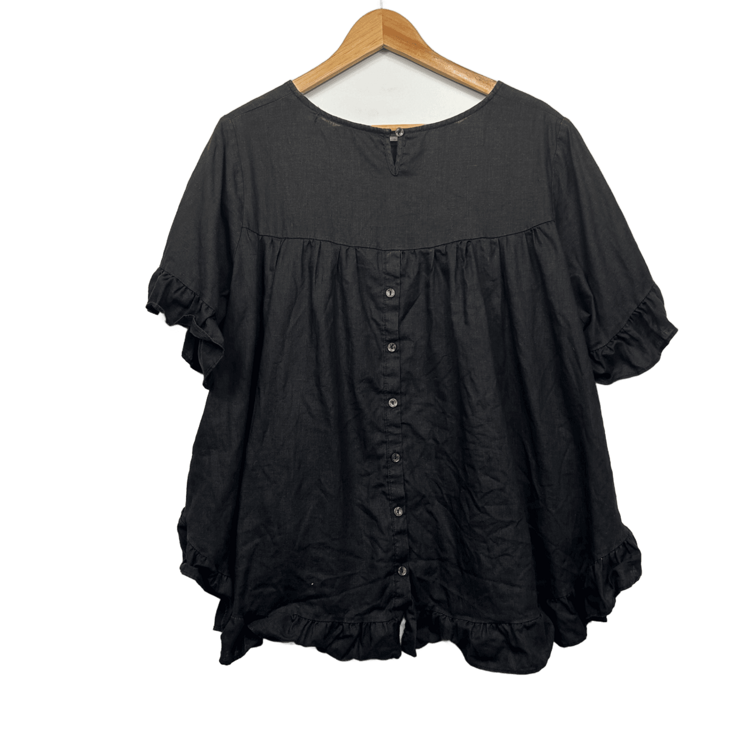 DISSH Top Size 12 14 Black Linen Ruffle Sleeve Medium Large