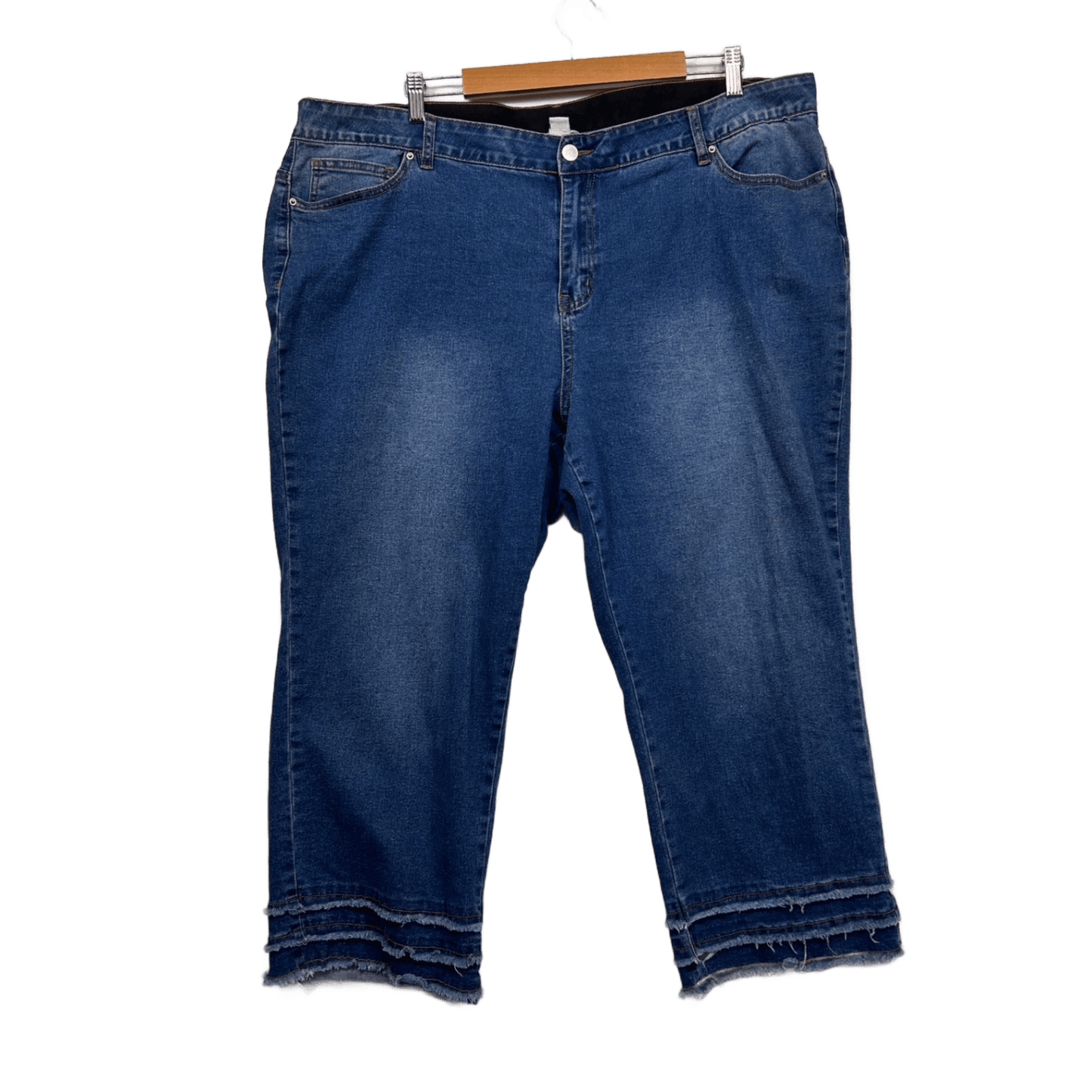 Beme Cropped Denim Pants Jeans Size 22 Blue Pockets Elastic Waist Zip Fly