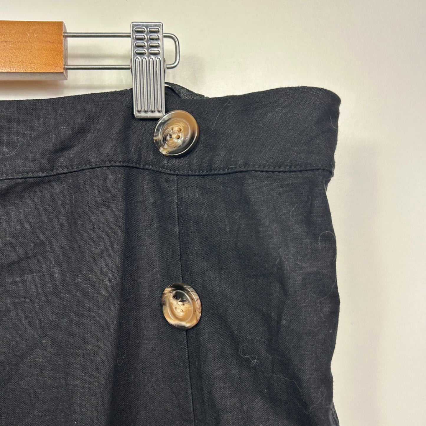 Atmos&Here Midi Skirt Size 24 Black Linen Blend A-line