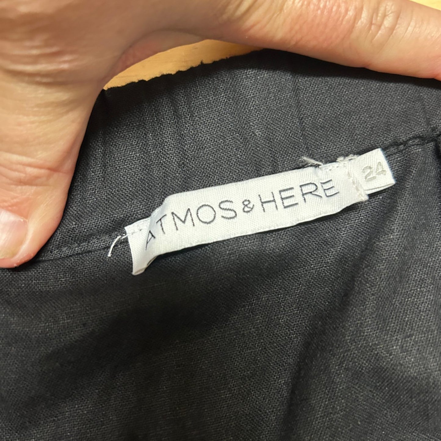 Atmos&Here Midi Skirt Size 24 Black Linen Blend A-line