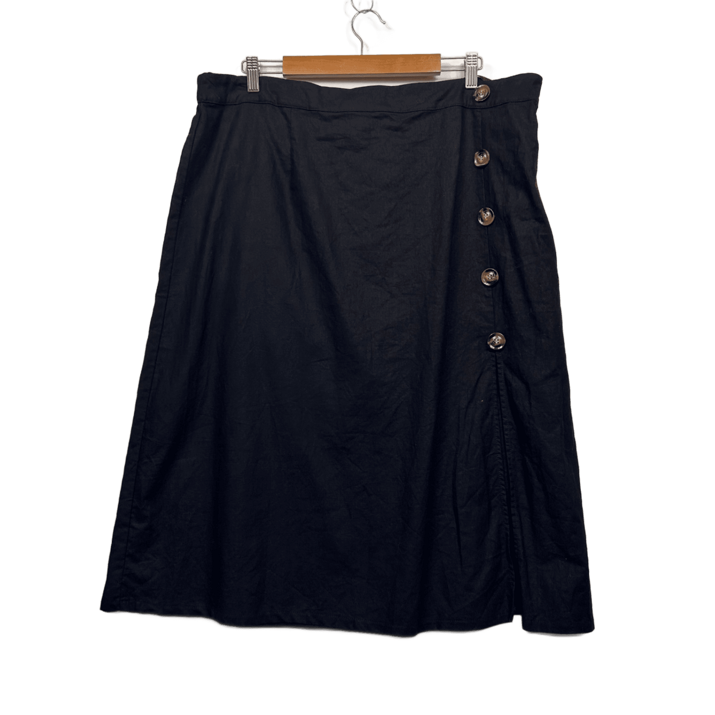 Atmos&Here Midi Skirt Size 24 Black Linen Blend A-line