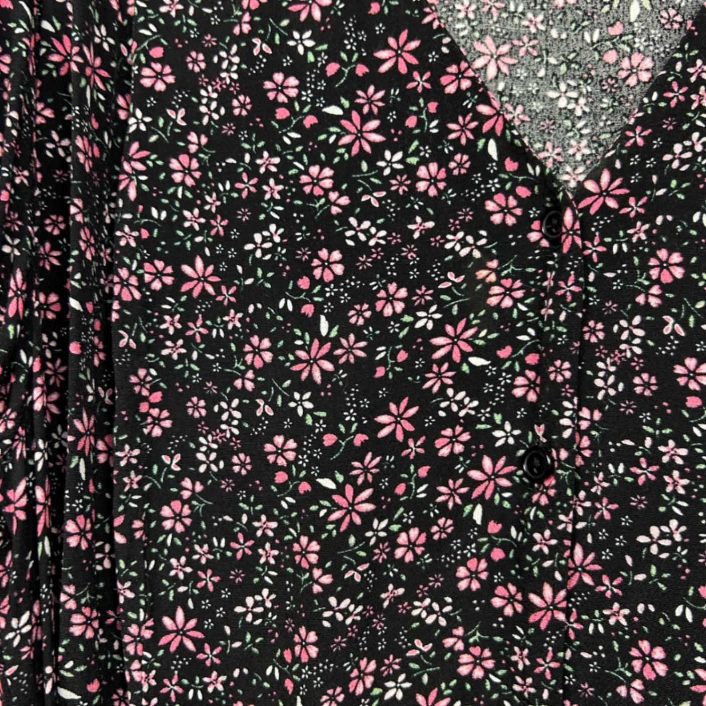 City Chic Midi Dress Size 20 22 Black Floral Short Sleeve Cocktail Viscose