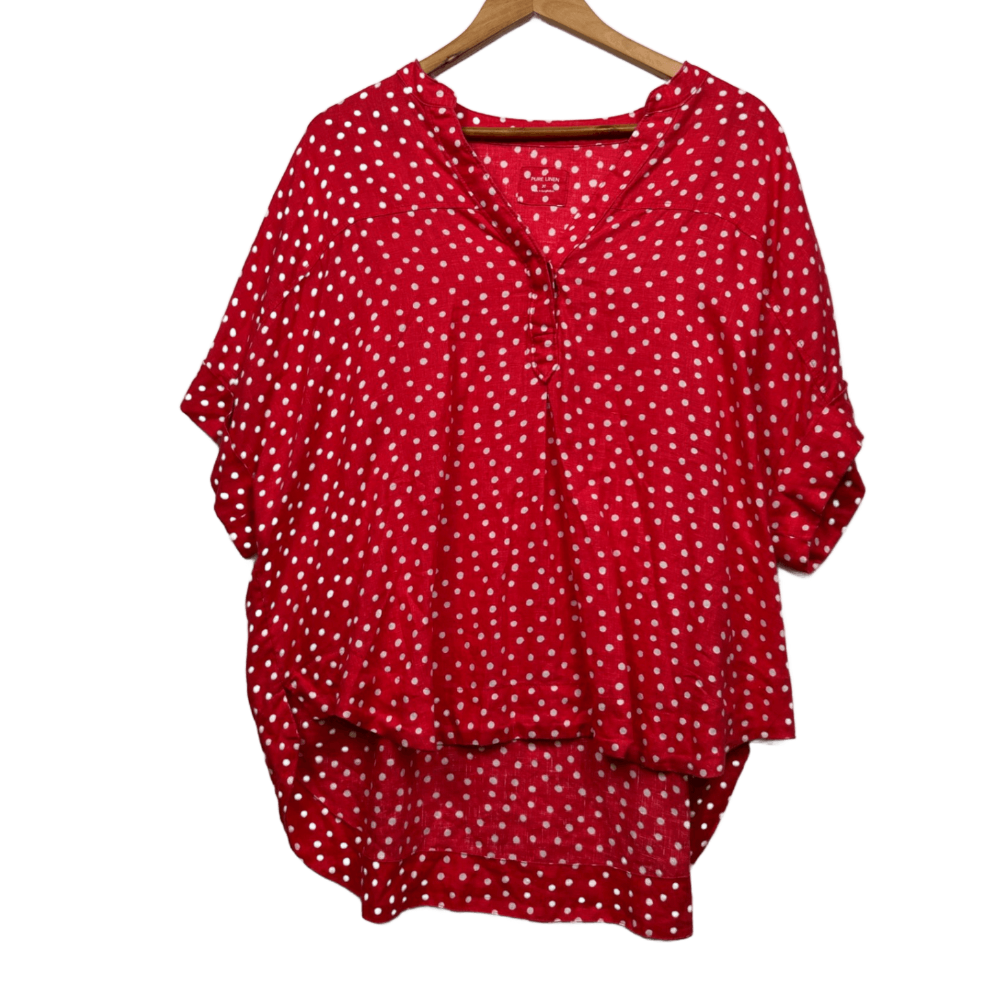 Marks & Spencer Linen Top Size 20 Red White Polka Dot Short Sleeve