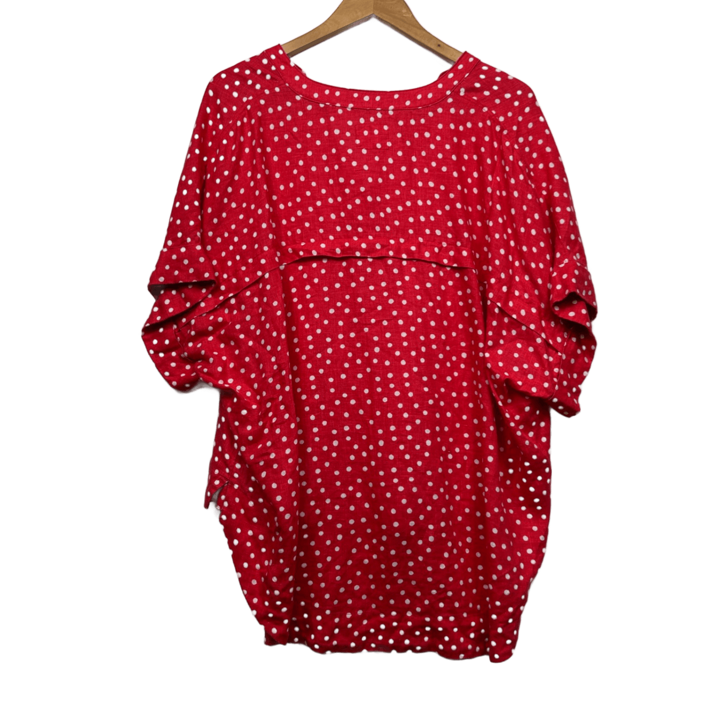 Marks & Spencer Linen Top Size 20 Red White Polka Dot Short Sleeve
