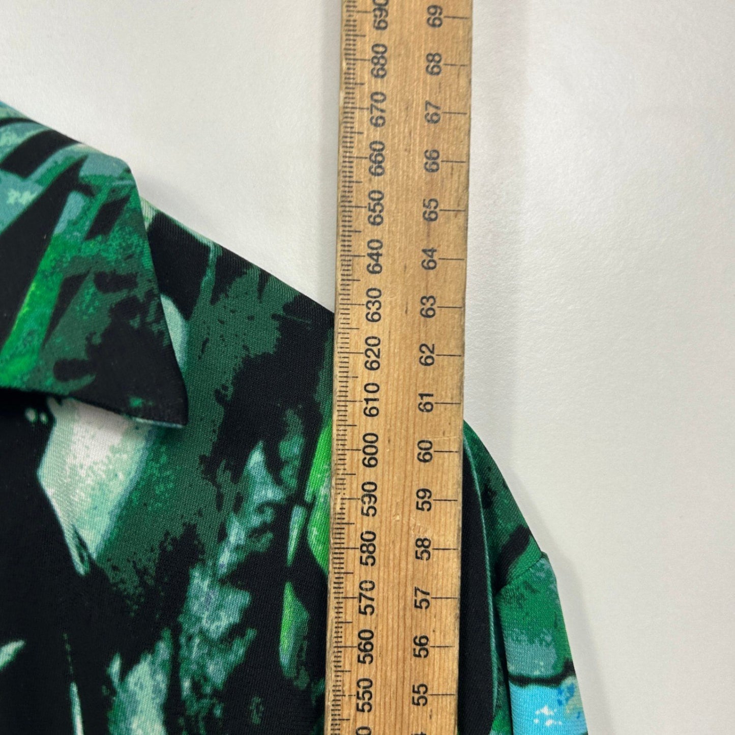 Jane Lamerton Top Size 18 Green Floral Long Sleeve Collared V Neck