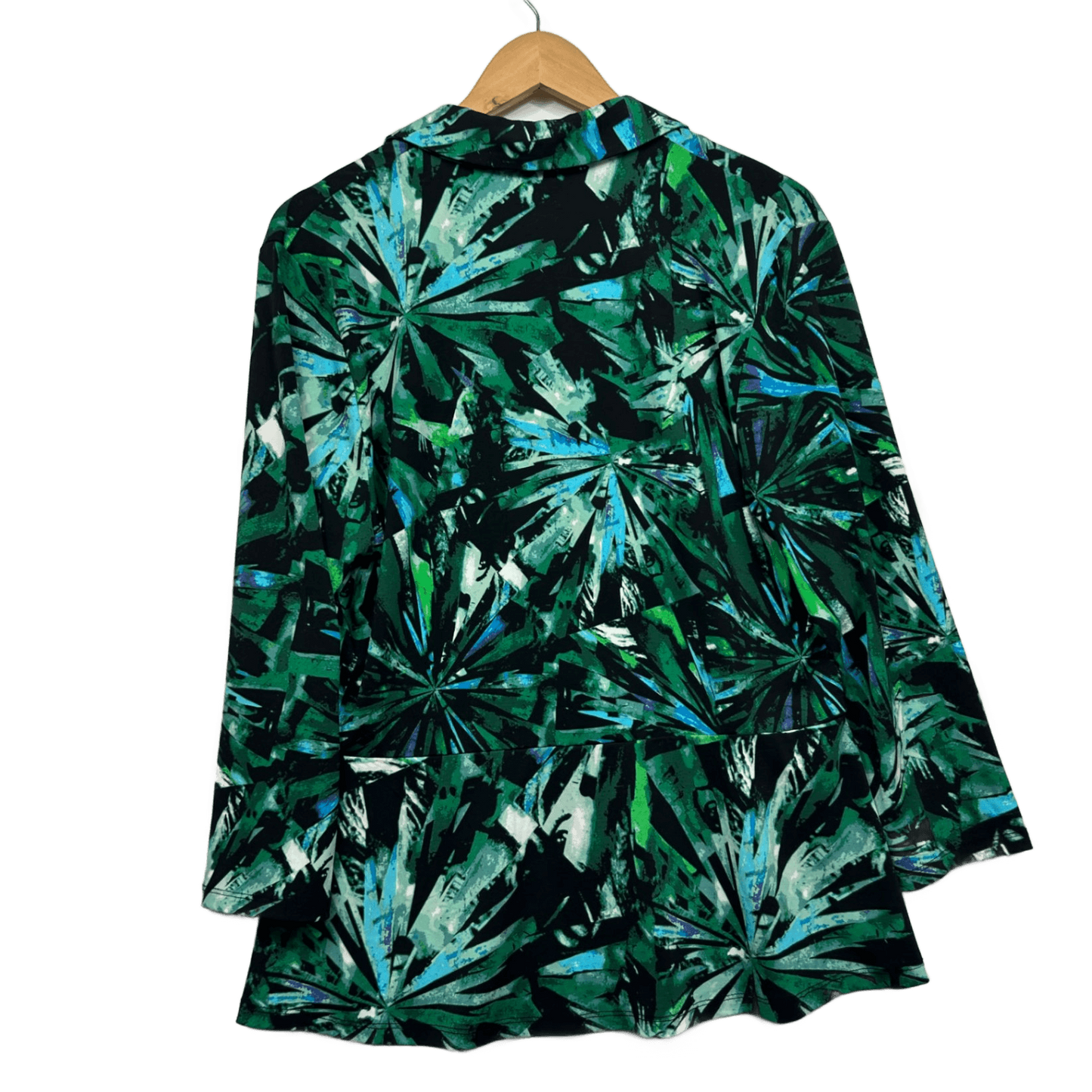 Jane Lamerton Top Size 18 Green Floral Long Sleeve Collared V Neck