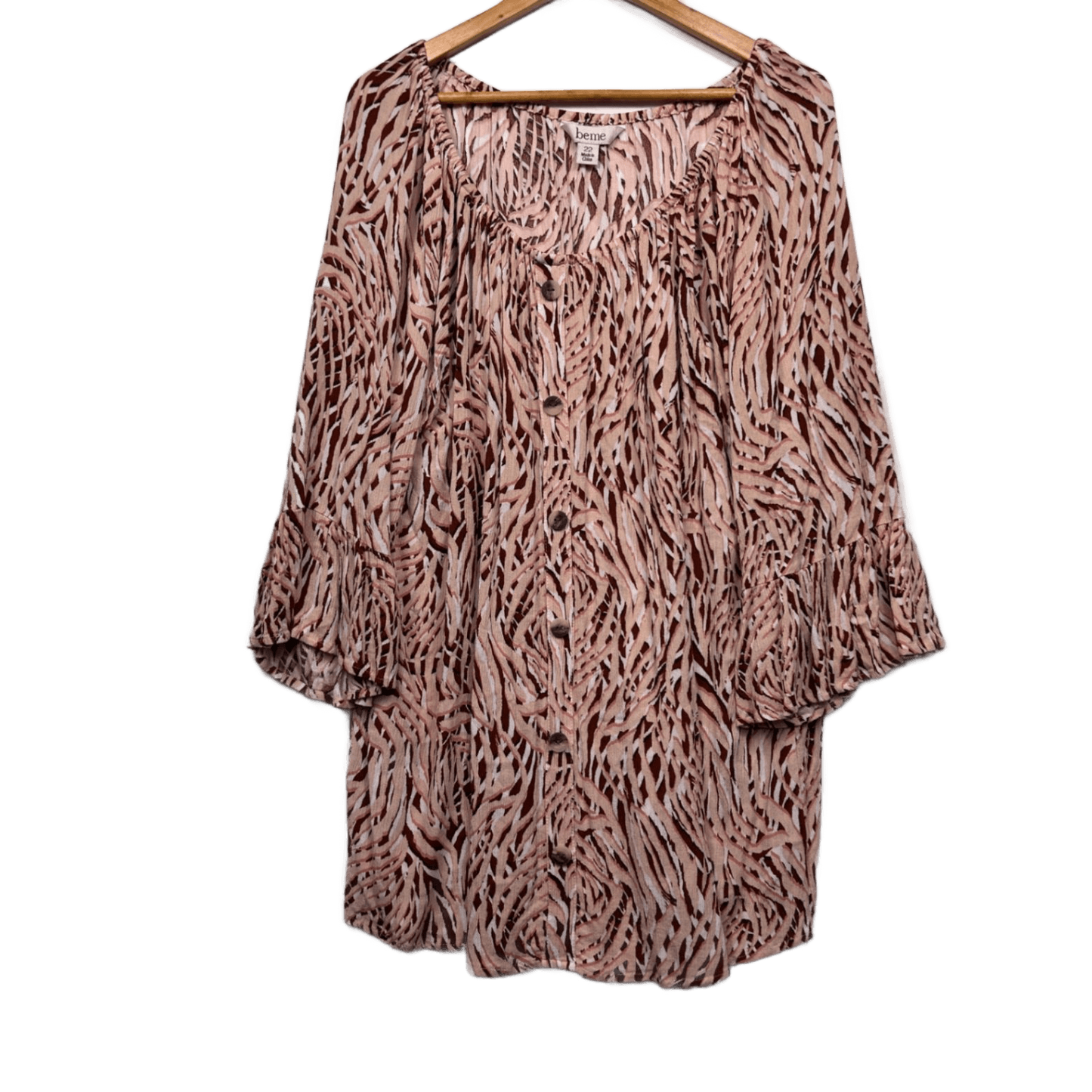 Beme Tunic Top Size 22 Plus Multicoloured Bell Long Sleeve Viscose