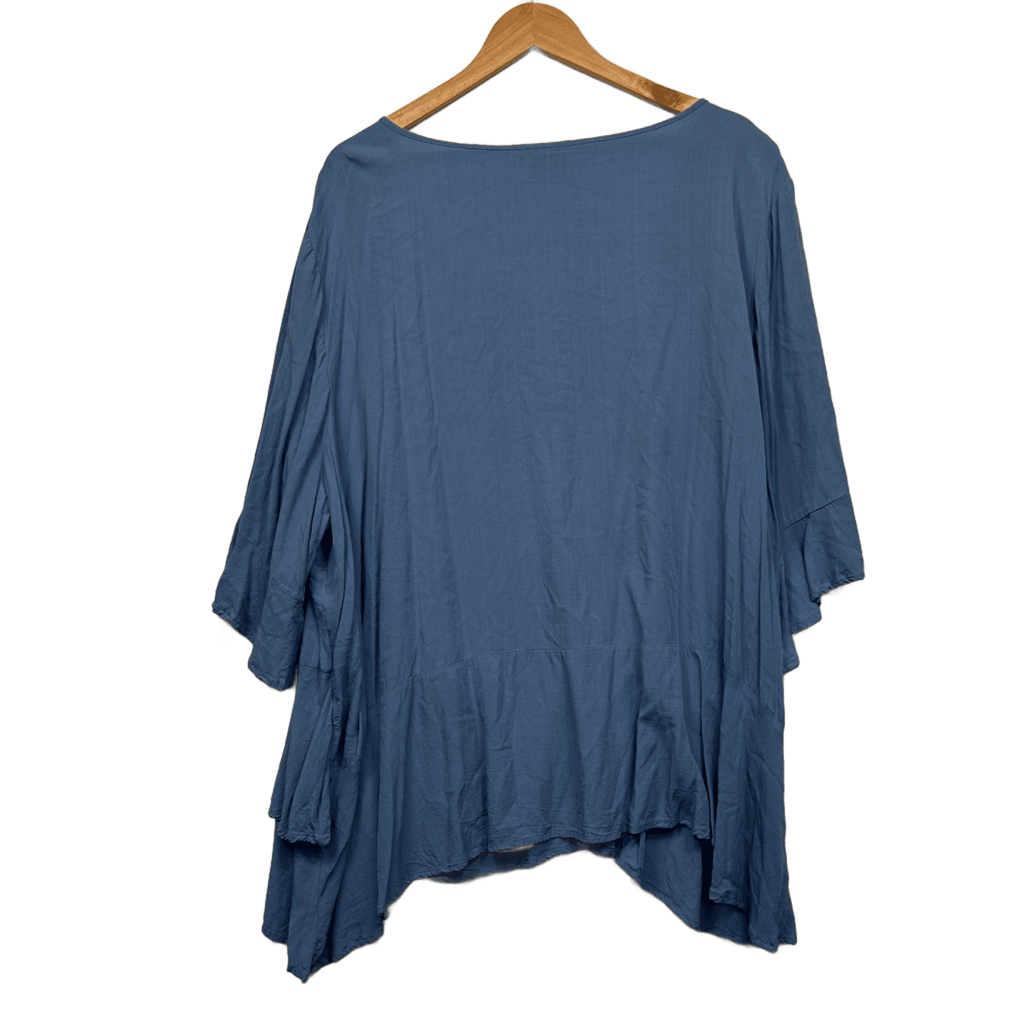 Autograph Tunic Top Size 24 Blue 3/4 Bell Sleeve Asymmetric Hem