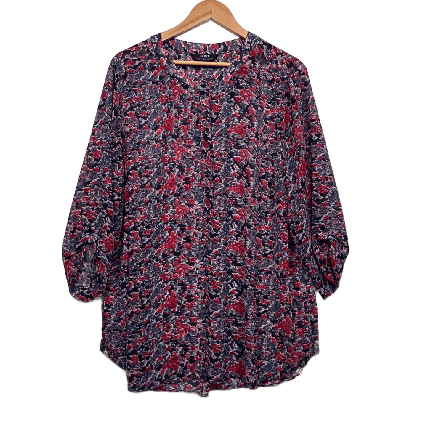 Sara Top Size 18 Multicoloured Roll Tab Long Sleeve Button Up