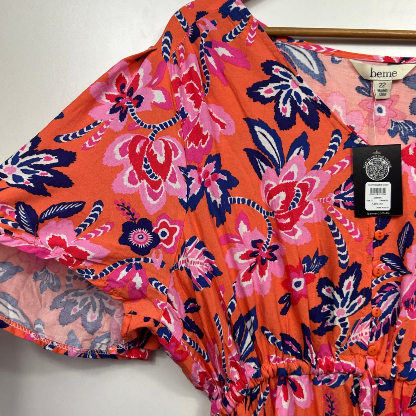 New Beme Maxi Dress Size 22 Multicoloured Short Flutter Sleeve Midi Length Pockets