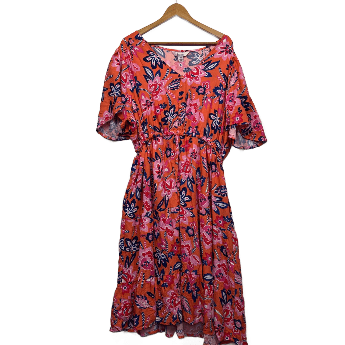 New Beme Maxi Dress Size 22 Multicoloured Short Flutter Sleeve Midi Length Pockets