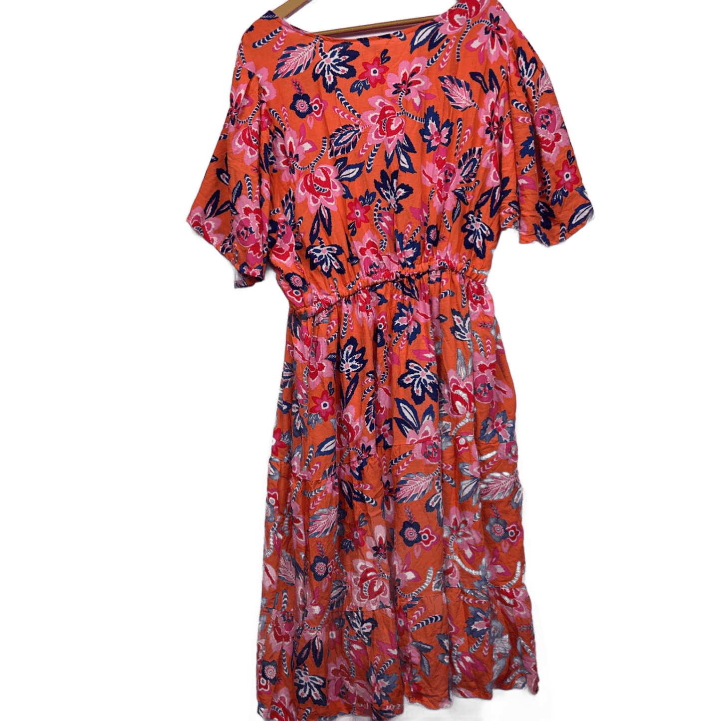 New Beme Maxi Dress Size 22 Multicoloured Short Flutter Sleeve Midi Length Pockets