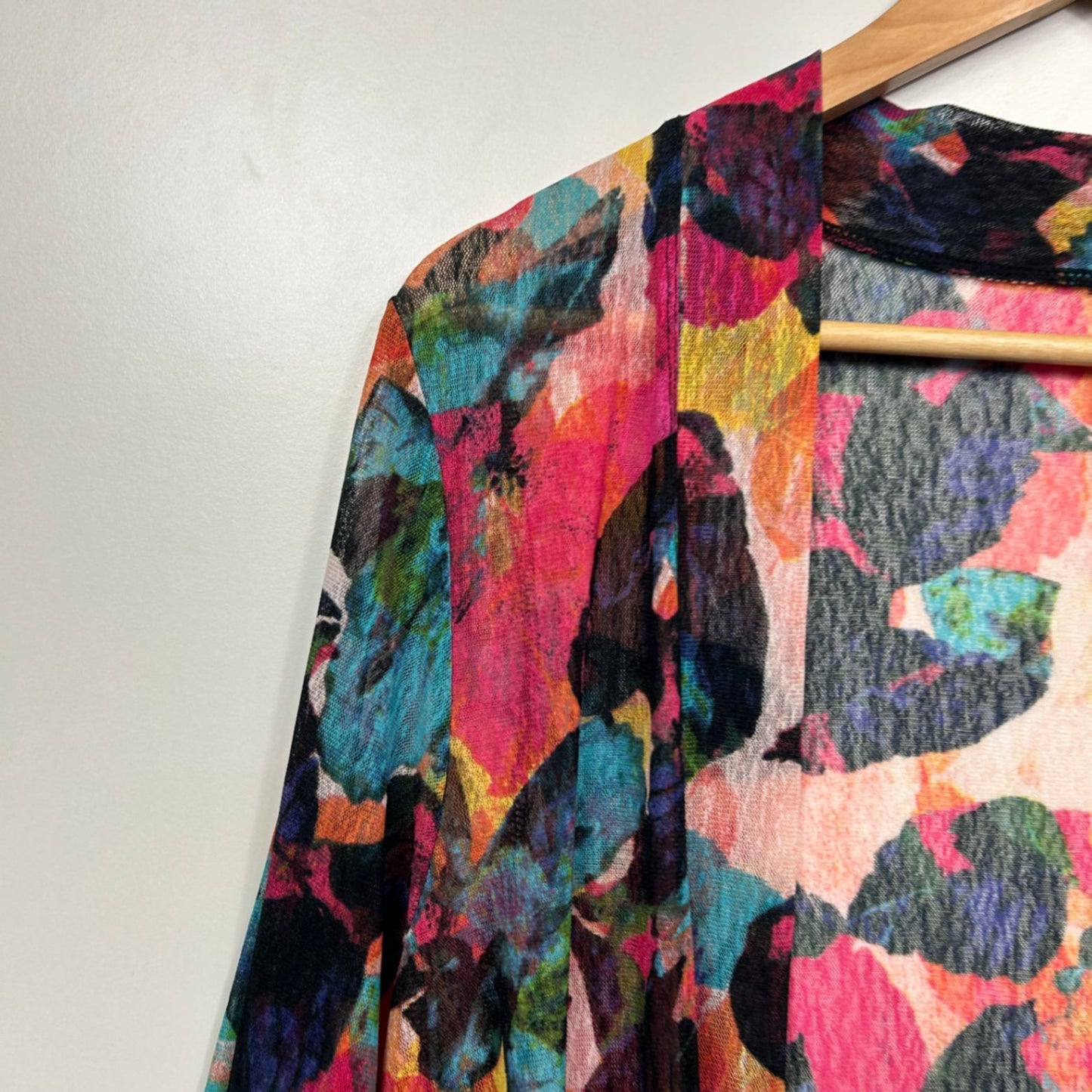 Taking Shape Kimono Duster Jacket LongLine Size 16 Small Plus Multicoloured Open Front