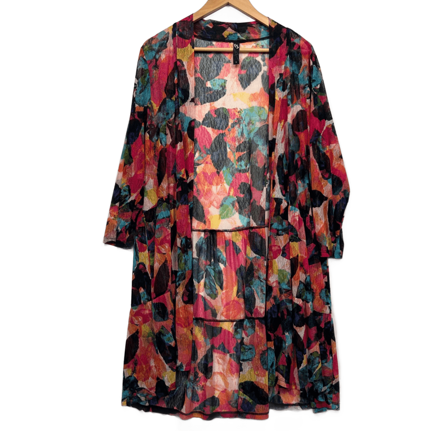 Taking Shape Kimono Duster Jacket LongLine Size 16 Small Plus Multicoloured Open Front