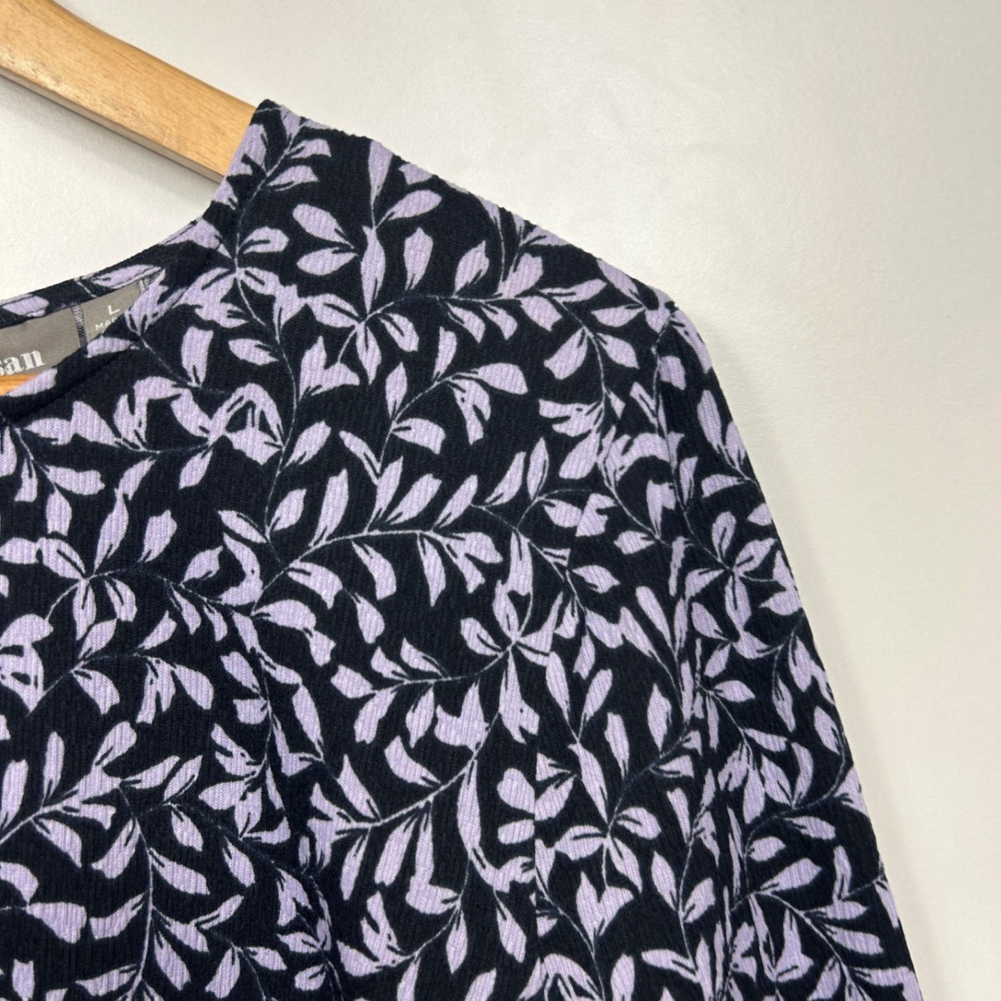 Sussan Black Purple Long Sleeve Crew Neck Top Size 14 Large