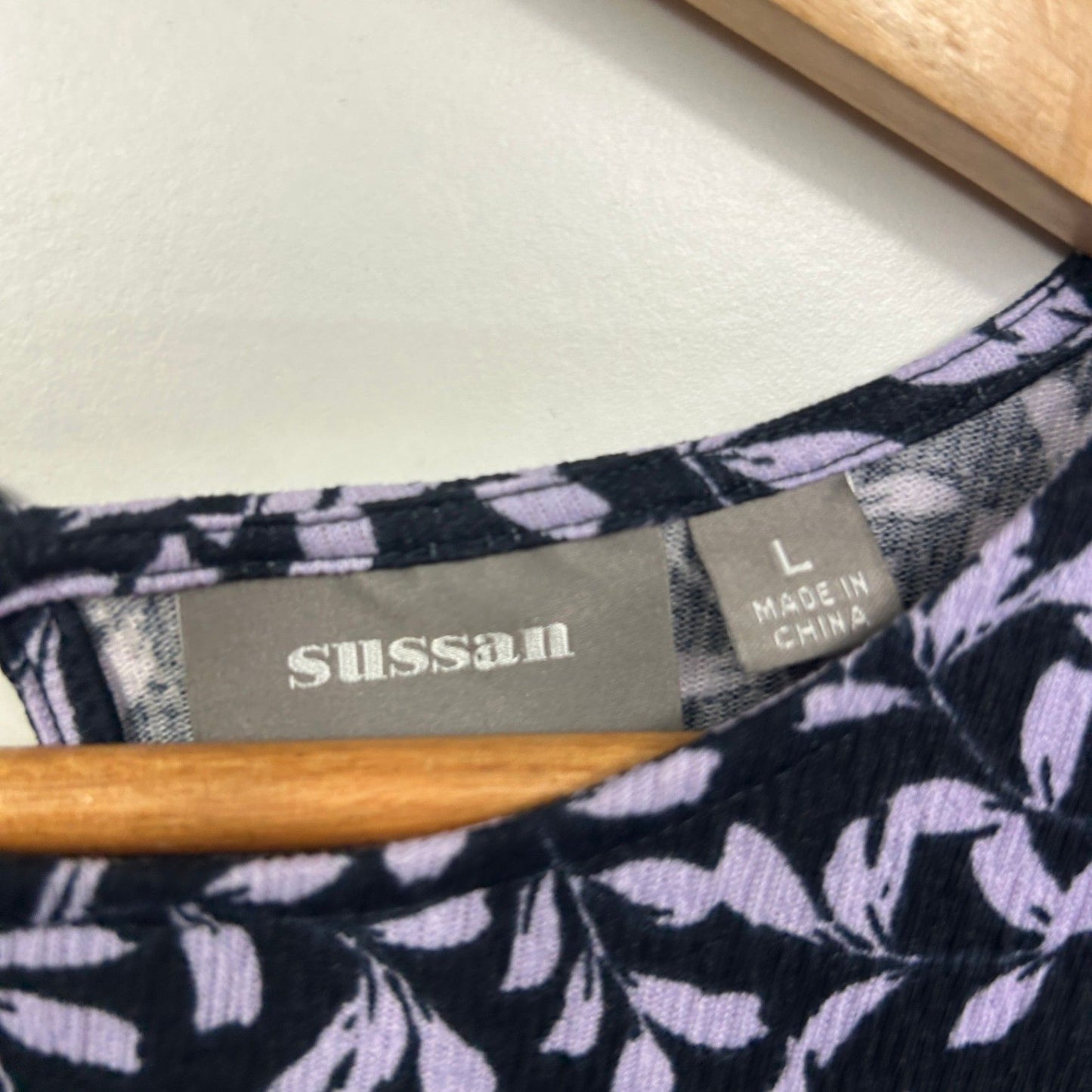 Sussan Black Purple Long Sleeve Crew Neck Top Size 14 Large