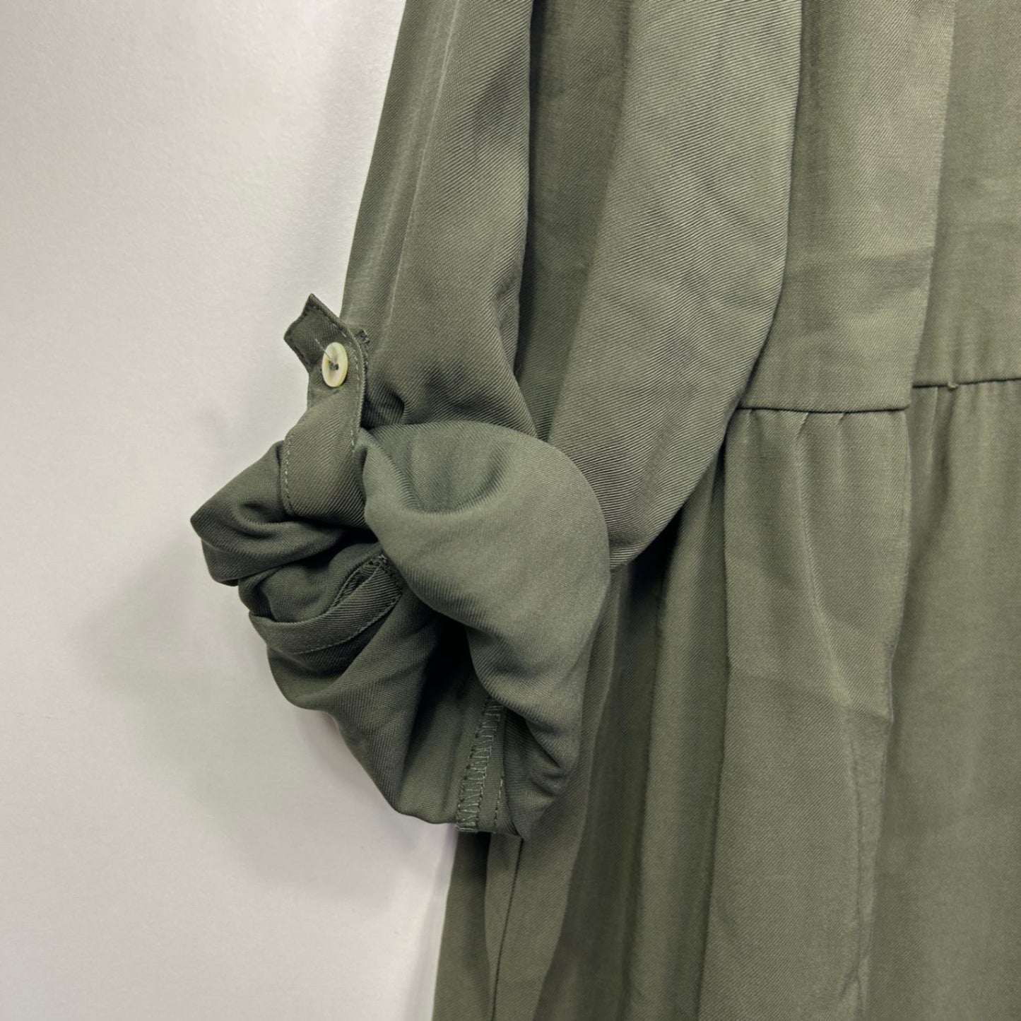 Anko Shirt Maxi Dress Size 26 Green Olive Viscose Roll Tab Sleeve