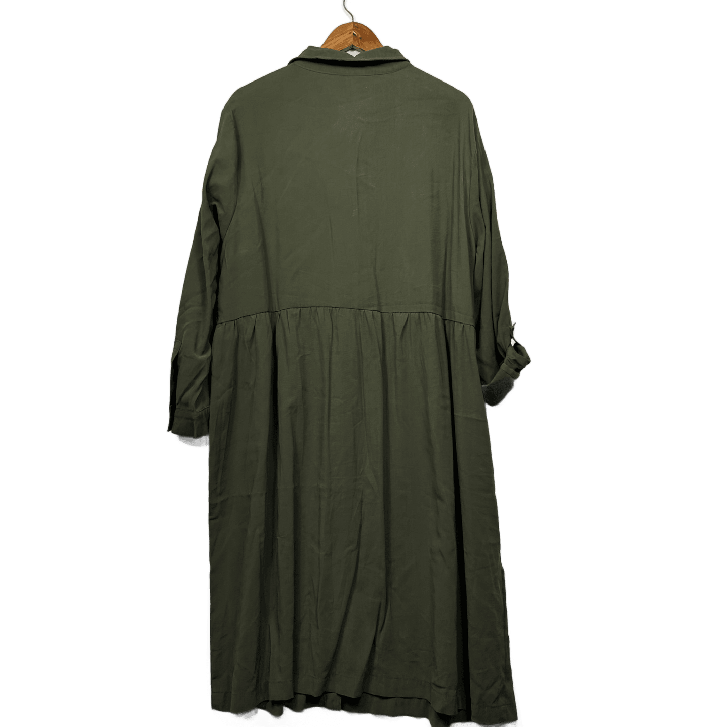 Anko Shirt Maxi Dress Size 26 Green Olive Viscose Roll Tab Sleeve